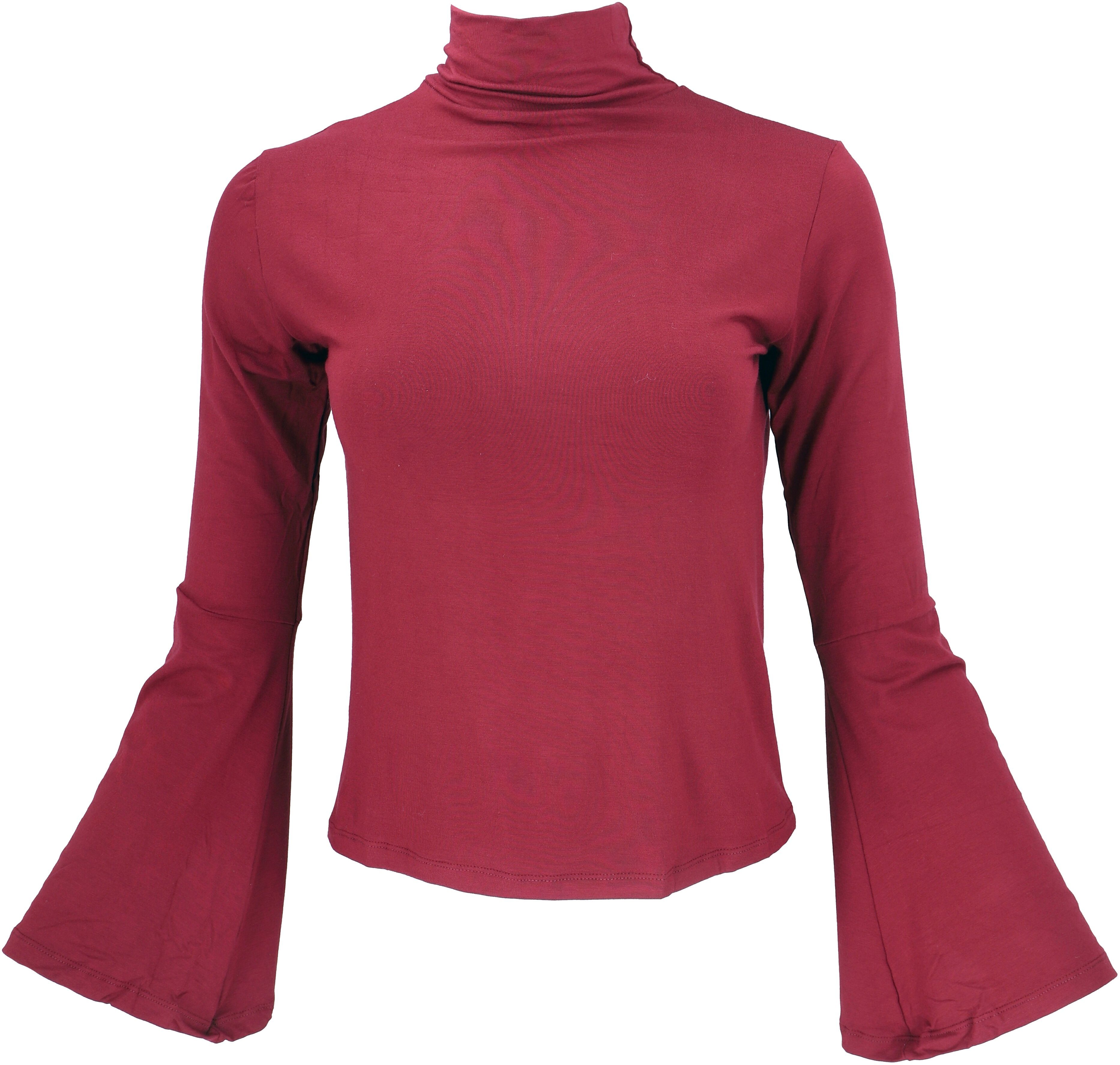 Guru-Shop Longsleeve Schmales Langarmshirt mit Trompetenärmel günstig online kaufen