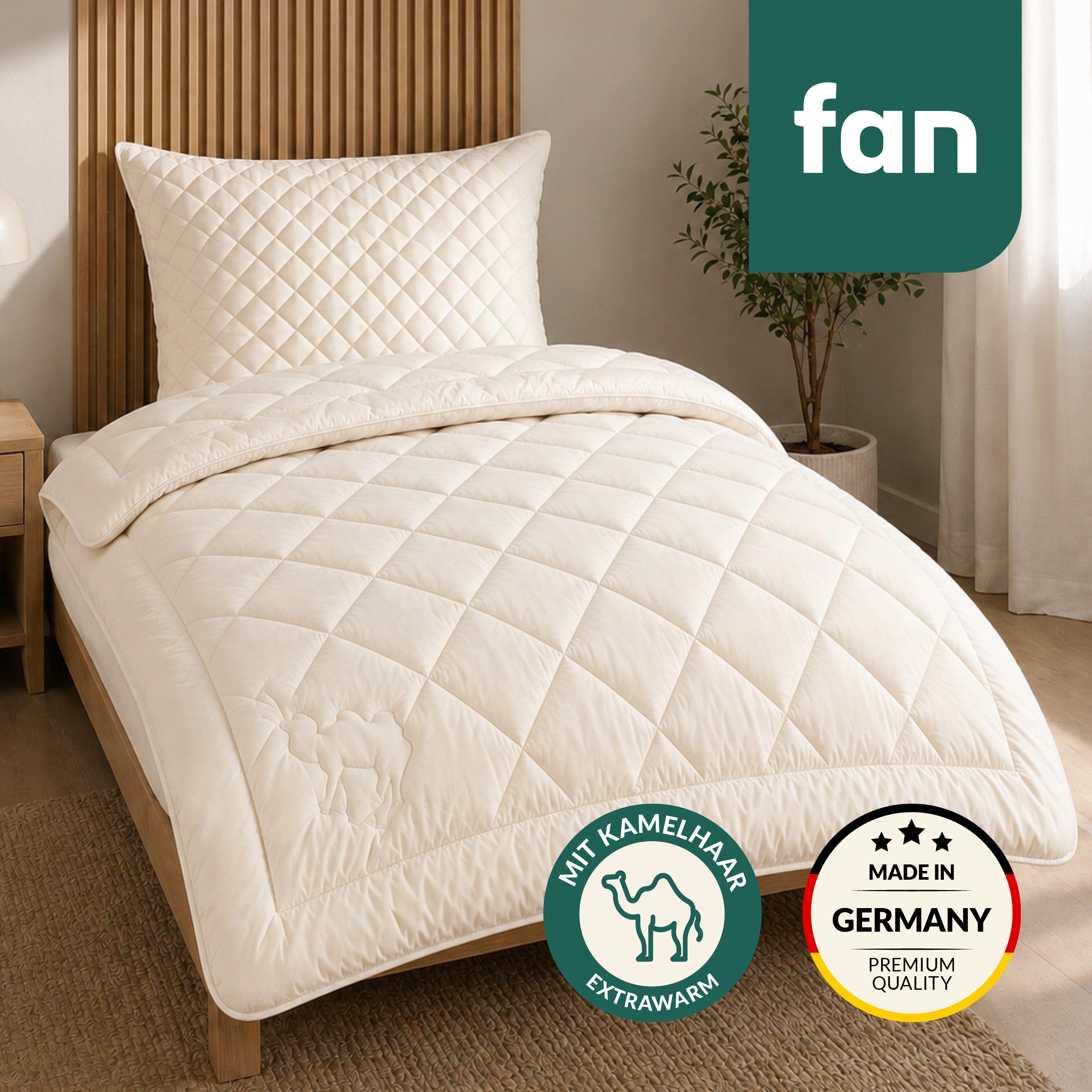 fan Naturhaarbettdecke Gobi, Bettdecken für Sommer und Winter, temperaturausgleichend, Füllung: Kamelhaar, Bezug: Baumwolle, Klimatisierende Kamelhaar-Füllung - Made in Germany