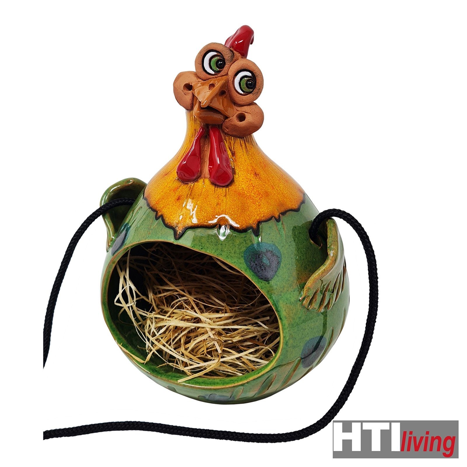 HTI-Living Eierkorb Gartenfigur Dekofigur m. Keramikfigur St), Eierkorb Aufhängung Henne, (1