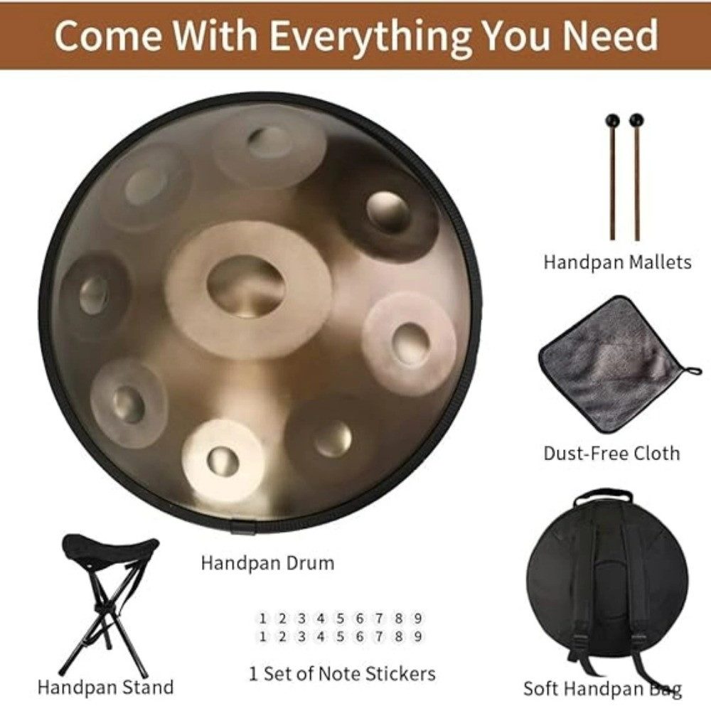 FANNOU Handpan Stahltrommel 10 Töne 22 Zoll, Hand Drum mit Handpan-Halter, für Sound Healing, Meditation – Bild 5 von 5
