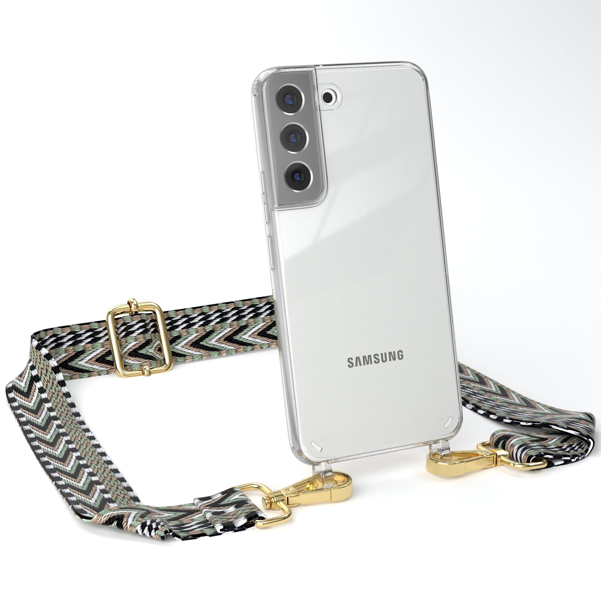 EAZY CASE Handykette Boho Umhängeband für Samsung Galaxy S22 5G 6,1 Zoll, Kettenhülle abnehmbare Kordel Slim Cover plus Band Breit Mint Grün