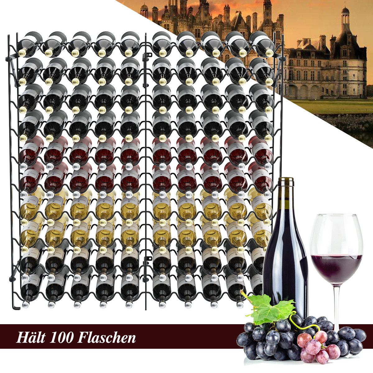 COSTWAY Weinregal, stehend Stahl Flaschenregal für 100 Flaschen 98x25x100cm