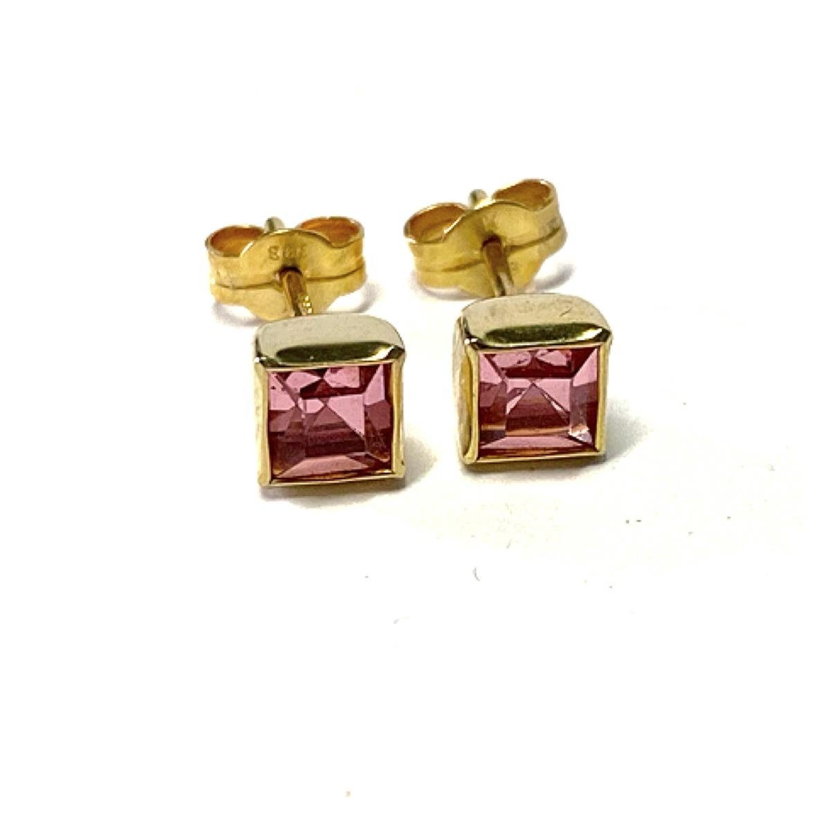 Edelschmiede925 Schmuckset rosa Zirkonia (eckig) in 333 Gelbgold als Ohrstecker