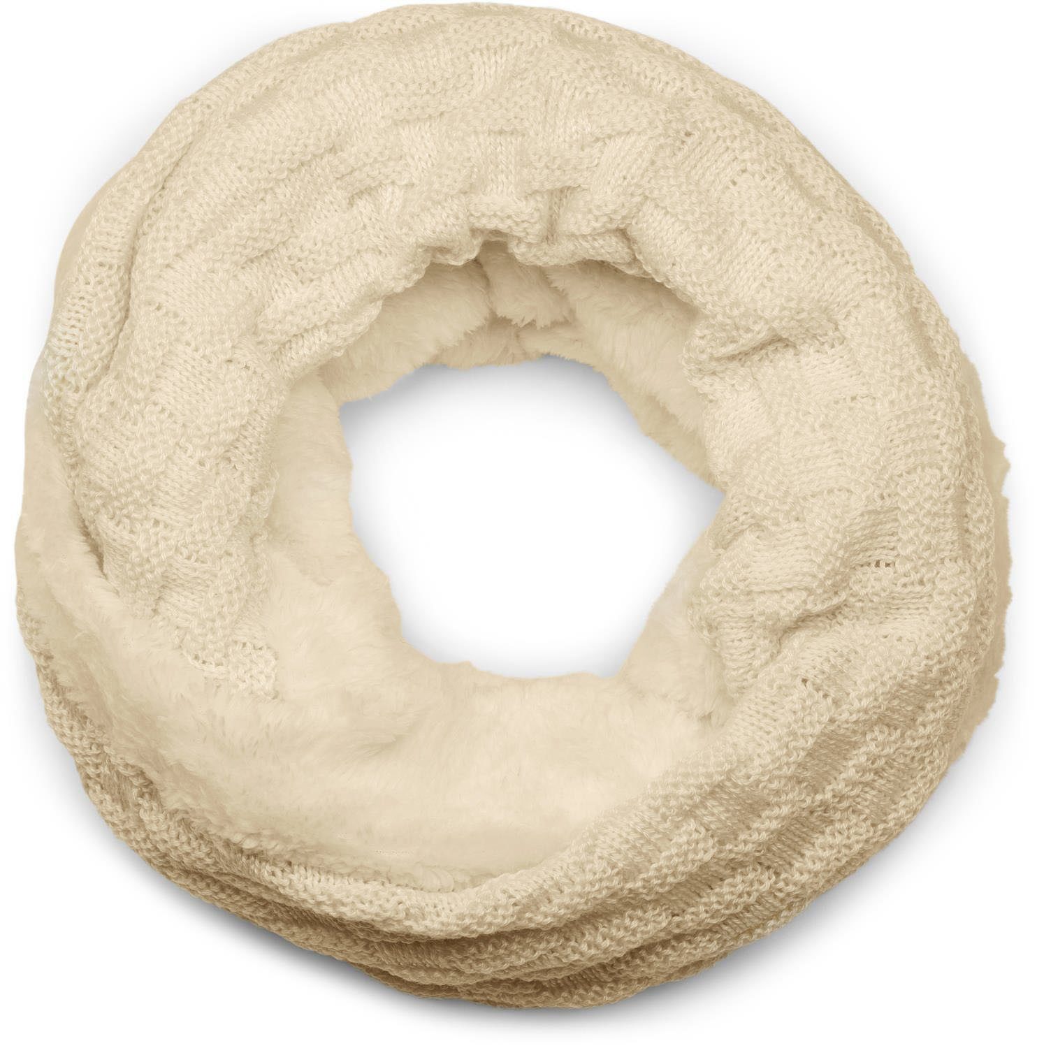 Strickschal Feinstrick Loop mit Flecht Muster und Teddyfleece