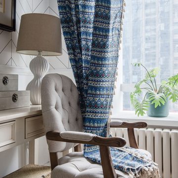 Vorhang Vorhang Vorhang mit geometrischem Druck böhmisches Blau, AUKUU, kleines Fenster Küchenvorhang Baumwolle und Leinen