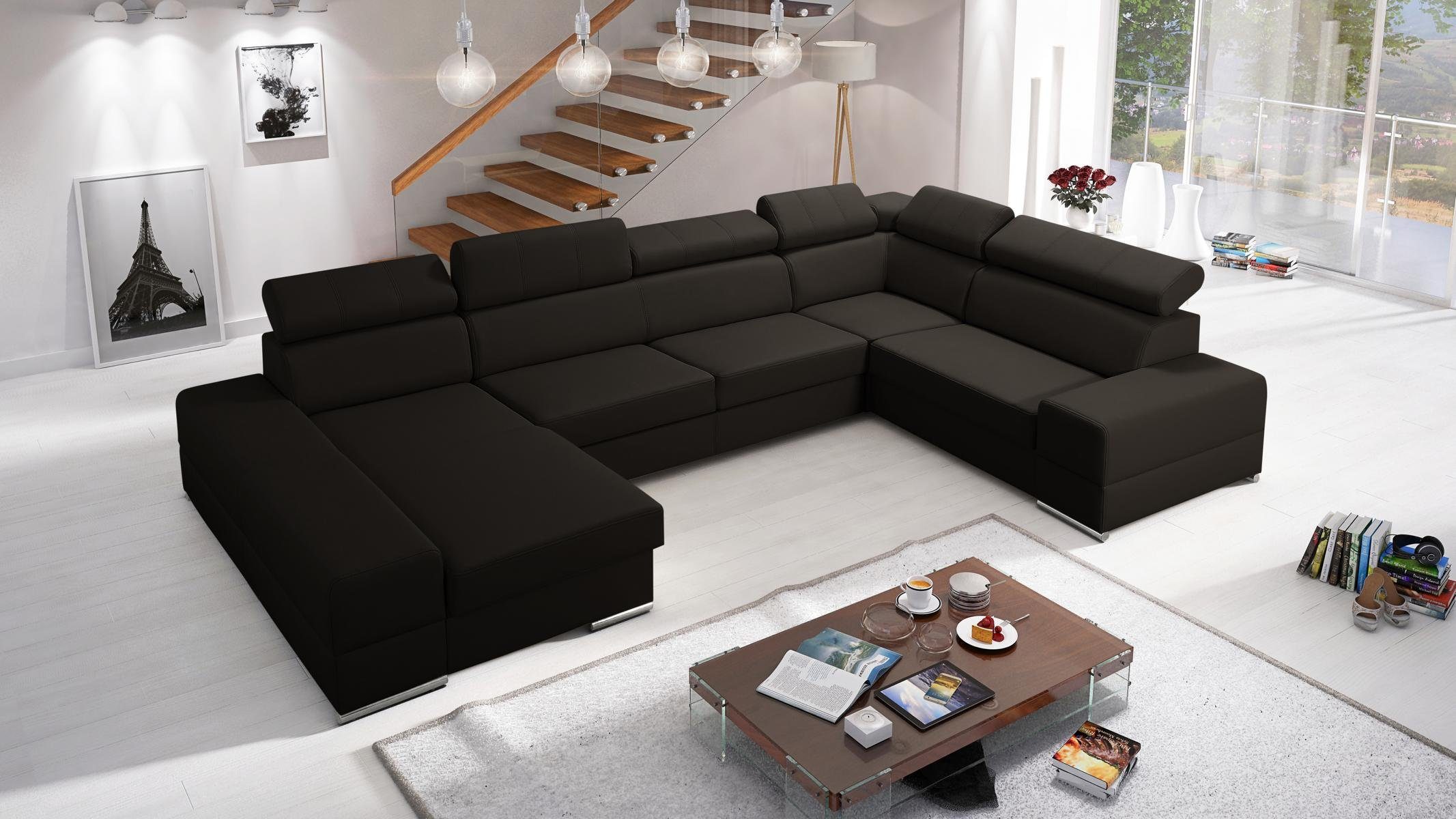 Ecksofa, Sofa Ecksofa JVmoebel Ecksofas Design Schwarz U Modernes Form Ledersofa Design