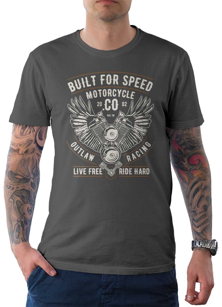 Tee For T-Shirt T-Shirt Speed Biker On Built Motorrad Motiv Herren mit / Grau Rebel Wheels