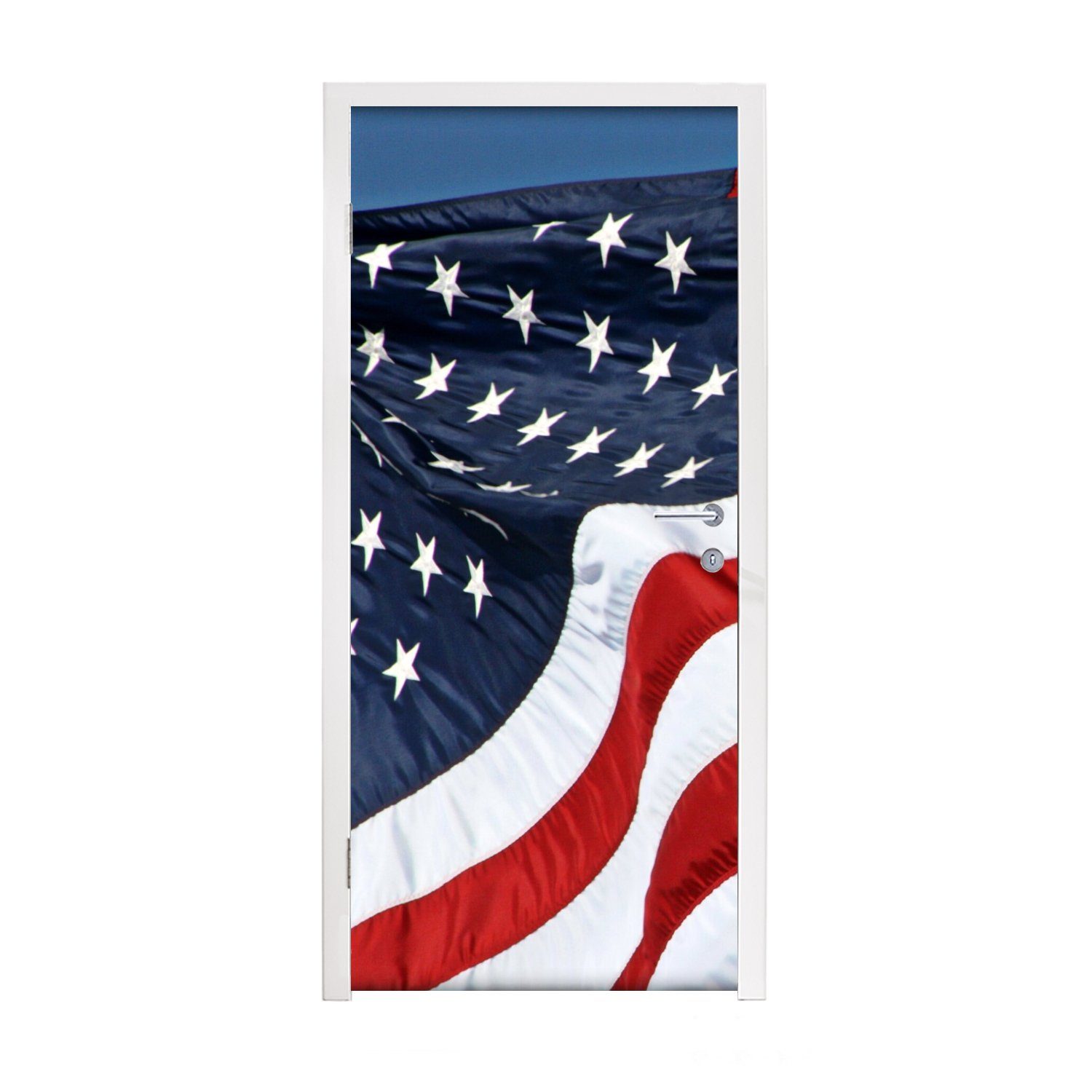 MuchoWow Türtapete Die Flagge der Vereinigten Staaten im Wind, Matt, bedruckt, (1 St), Fototapete für Tür, Türaufkleber, 75x205 cm