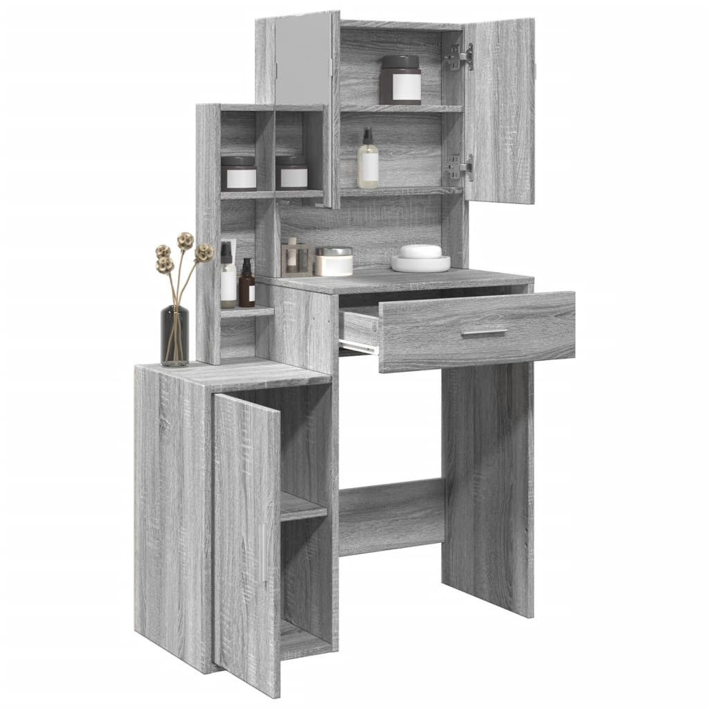 vidaXL Schminktisch Schminktisch mit Schrank Grau Sonoma-Eiche 80x35x132 cm (1-St)