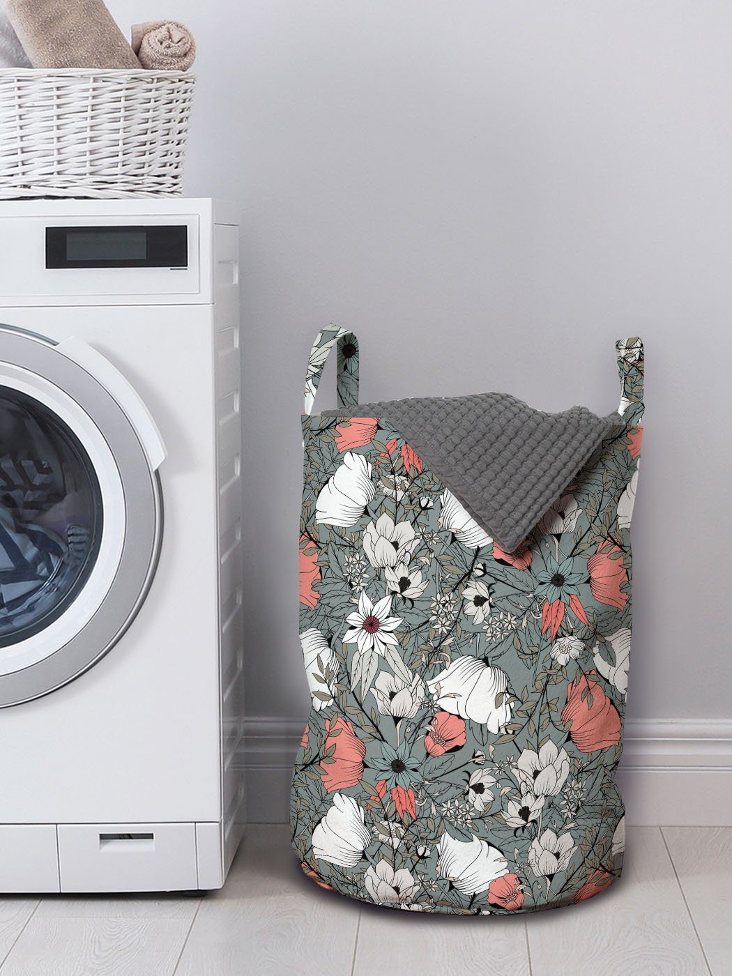 Waschsalons, mit Wäschekorb Kordelzugverschluss Garten Blumen-Muster Rustikale Wäschesäckchen für Abakuhaus Griffen