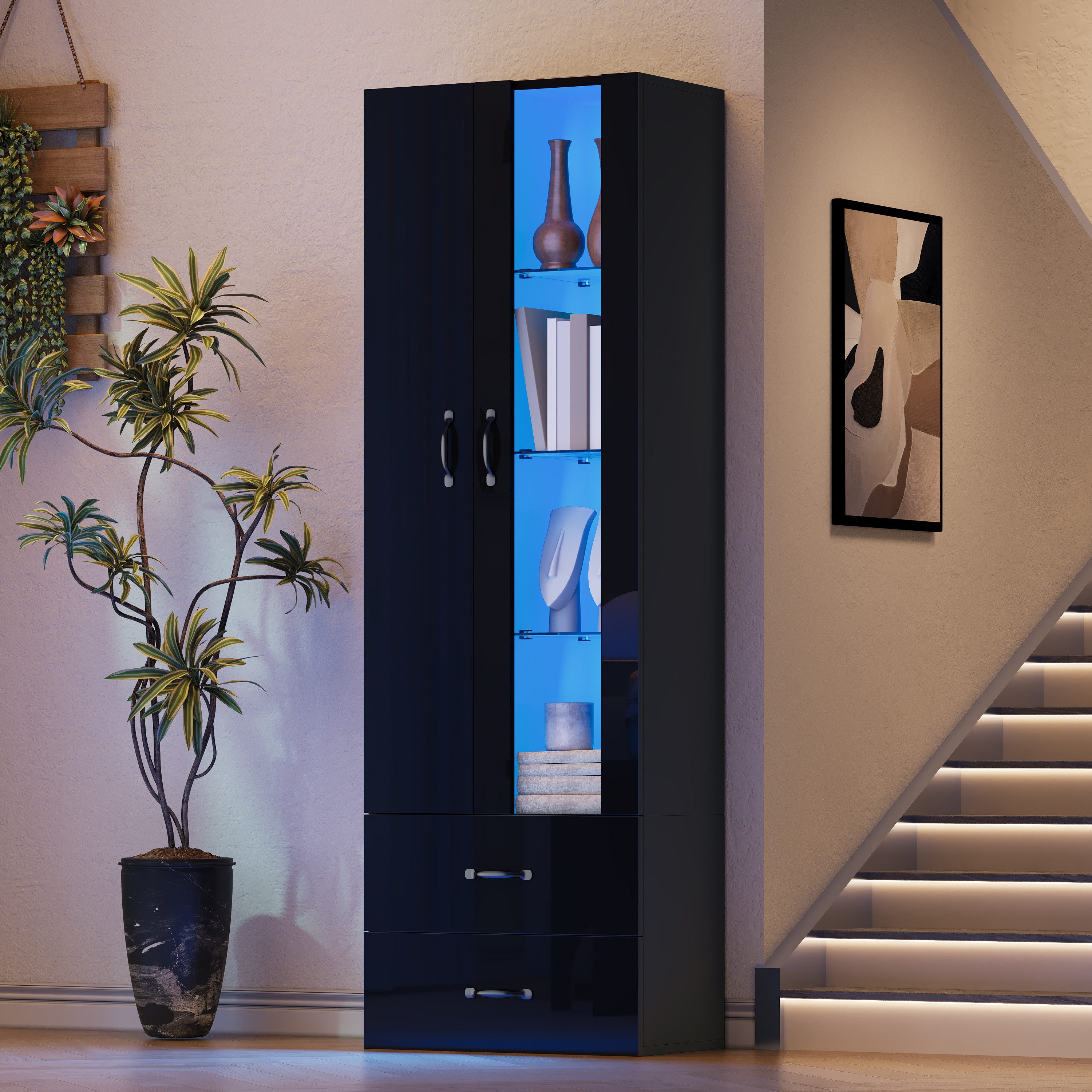 Merax Vitrine Standvitrine mit LED-Beleuchtung und Stauraum (1-St) Standreg günstig online kaufen