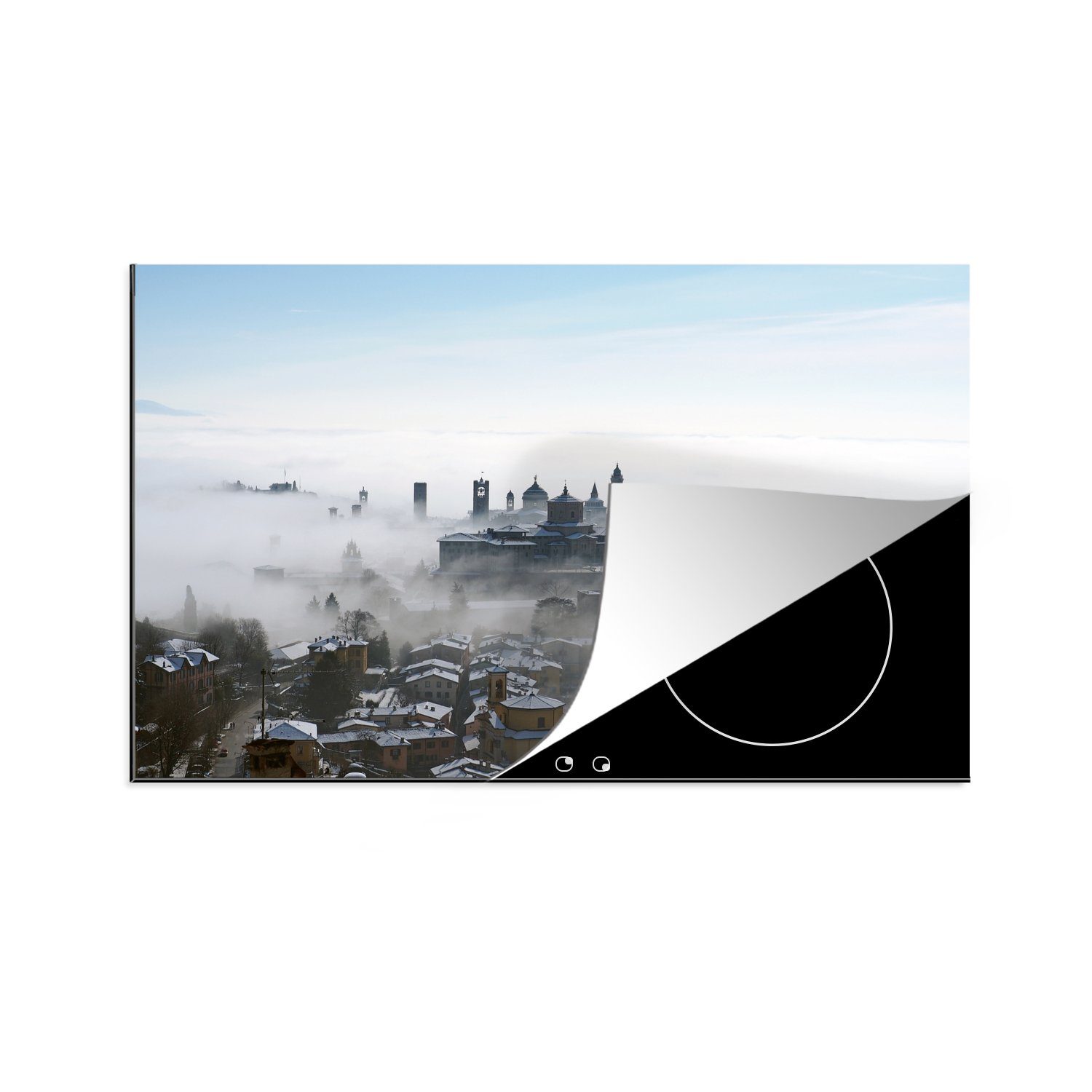 Skyline aus MuchoWow 81x52 Herdblende-/Abdeckplatte cm, Vinyl, tlg), für Vogelperspektive, von die Schutz Induktionskochfeld küche, Bergamo (1 der Ceranfeldabdeckung