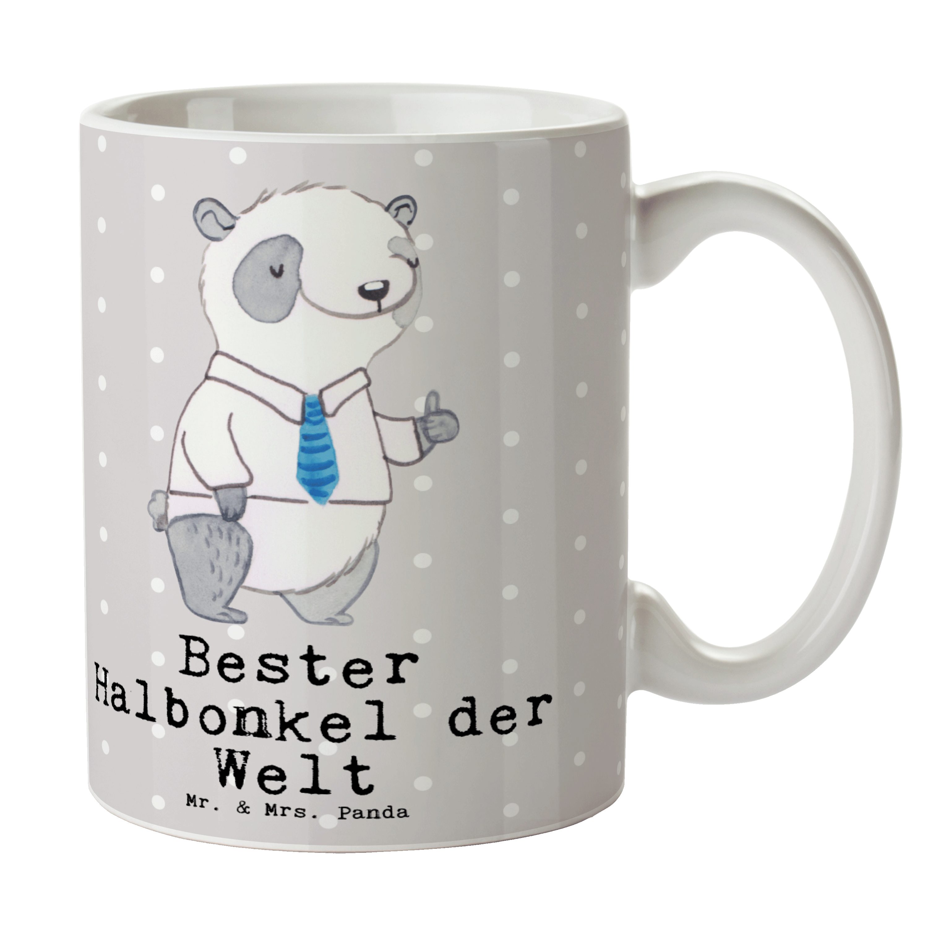 Mr. & Mrs. Panda Tasse Panda Bester Halbonkel der Welt - Grau Pastell - Geschenk, Kleinigkei, Keramik