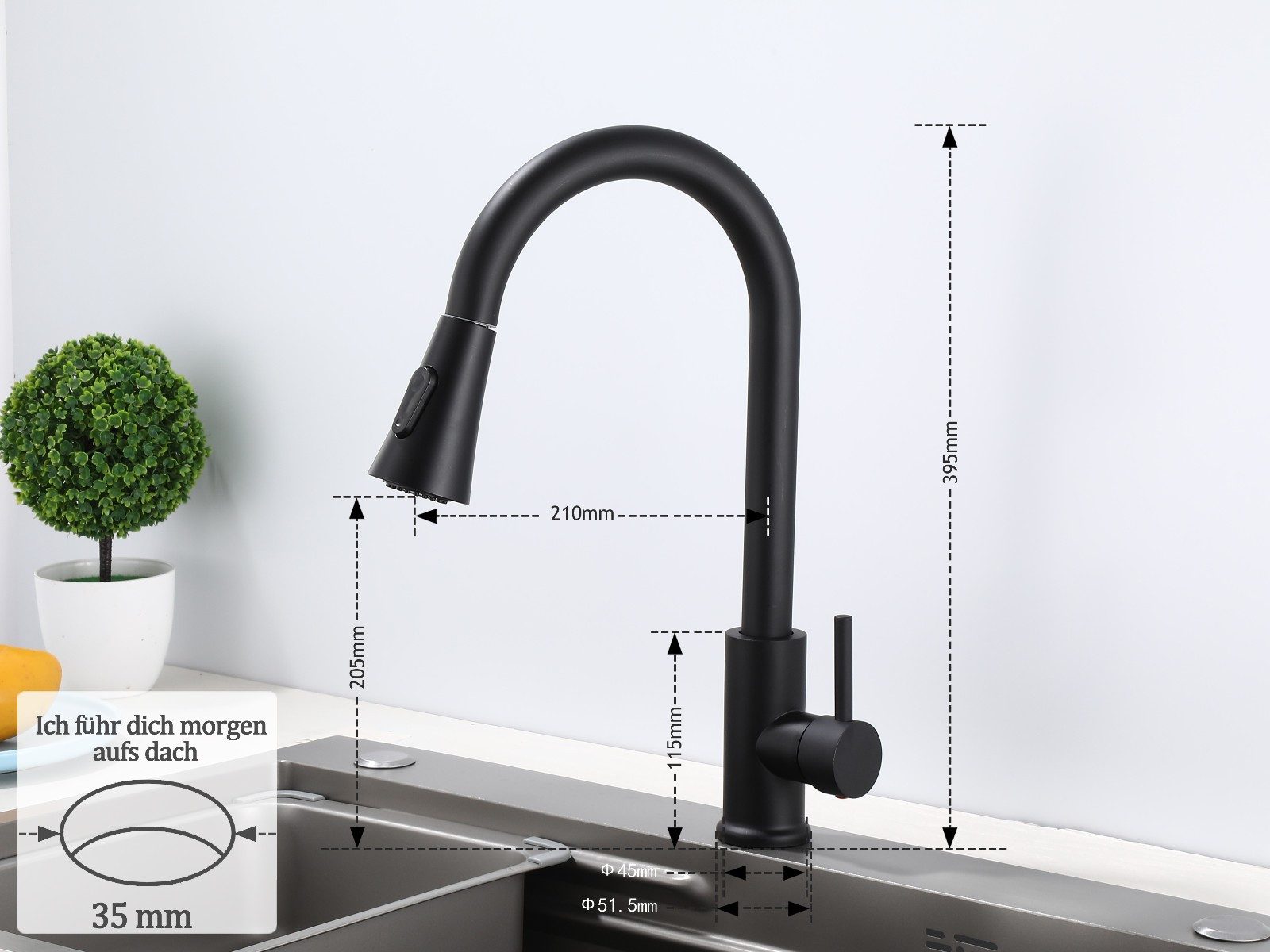 inter Küchenarmatur 360° Wasserhahn Schwarz GMF803_Model 1 (Wasserhahn, Schwarz GMF803_Model 1 mit schwenkbarem Auslauf)