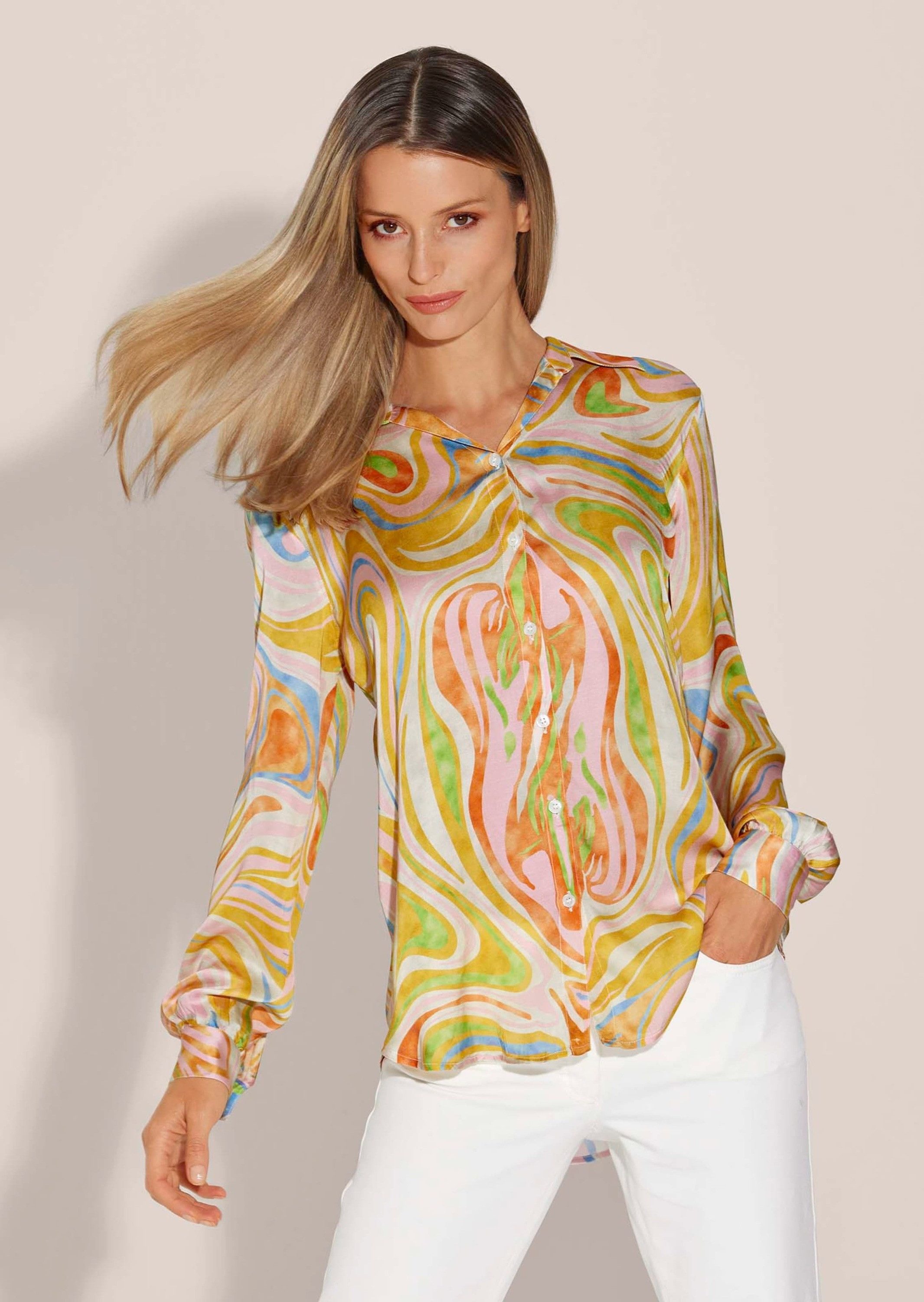 Hemdbluse Longbluse mit Unikat-Print