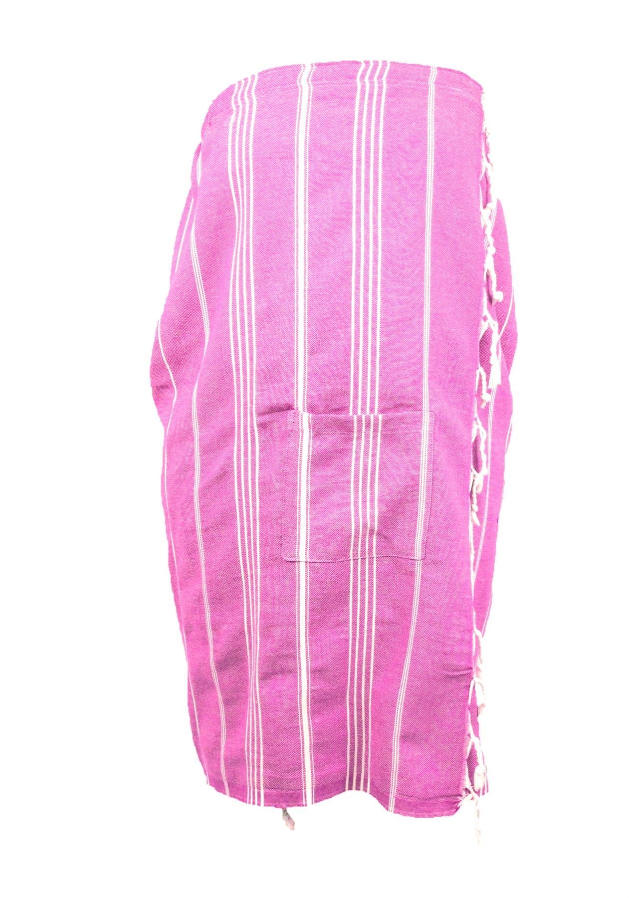 Langform, Baumwolle, Saunakilt Gummibund Klettverschluss Klettverschluss, Kilt Damen, mit für pink Tasche, & weiß, Hamam my