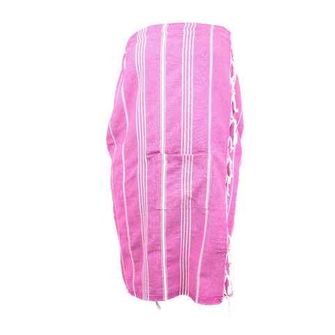my Hamam Kilt Saunakilt für Damen, pink weiß, Langform, Baumwolle, Tasche, Klettverschluss, mit Gummibund & Klettverschluss