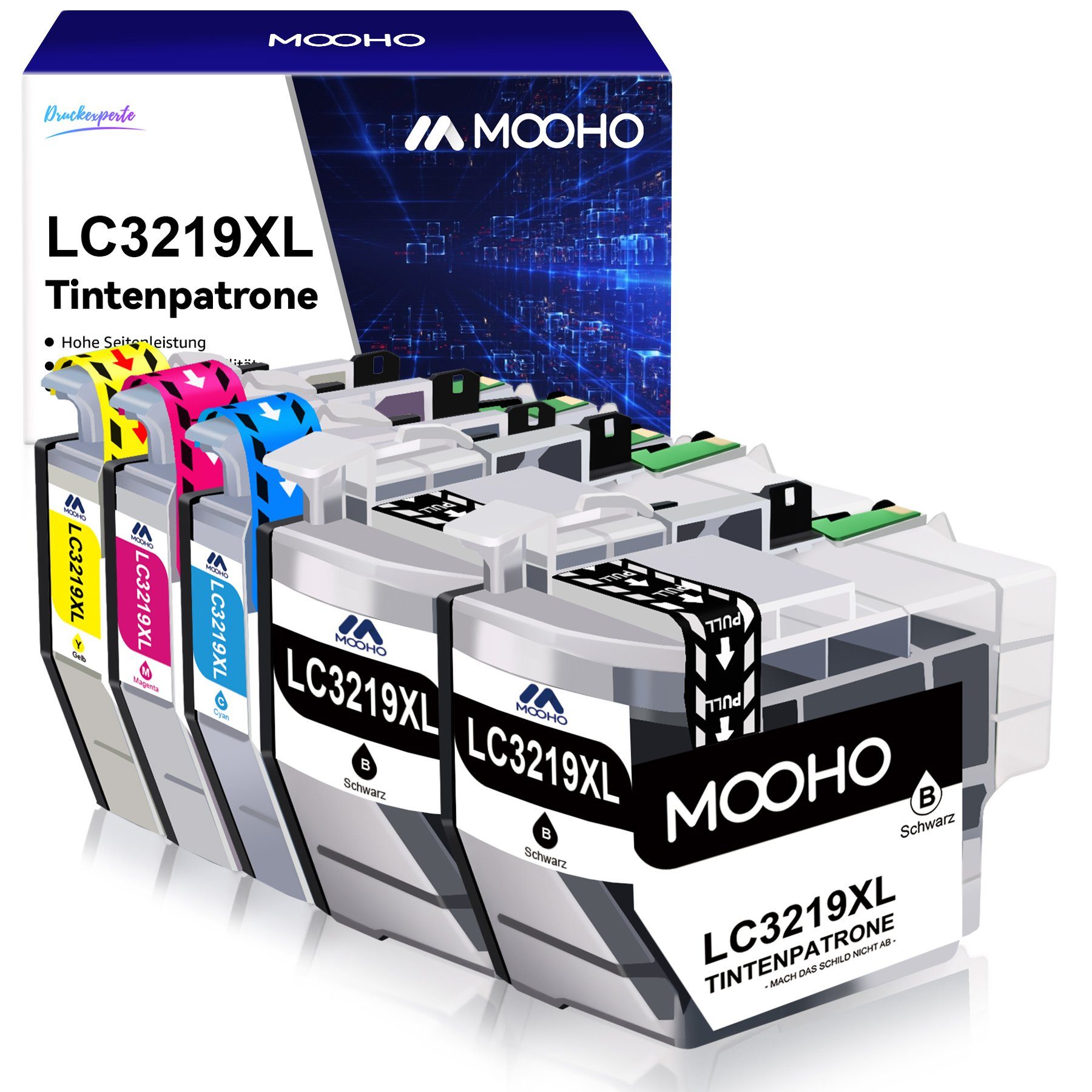 MOOHO Ersatz für Brother LC3217XL LC3219XL Tintenpatrone (MFC-J6530DW MFC-J6930DW MFC-J5335DW) 5er-pack=2x Schwarz, 1x Cyan, 1x Magenta, 1x Gelb