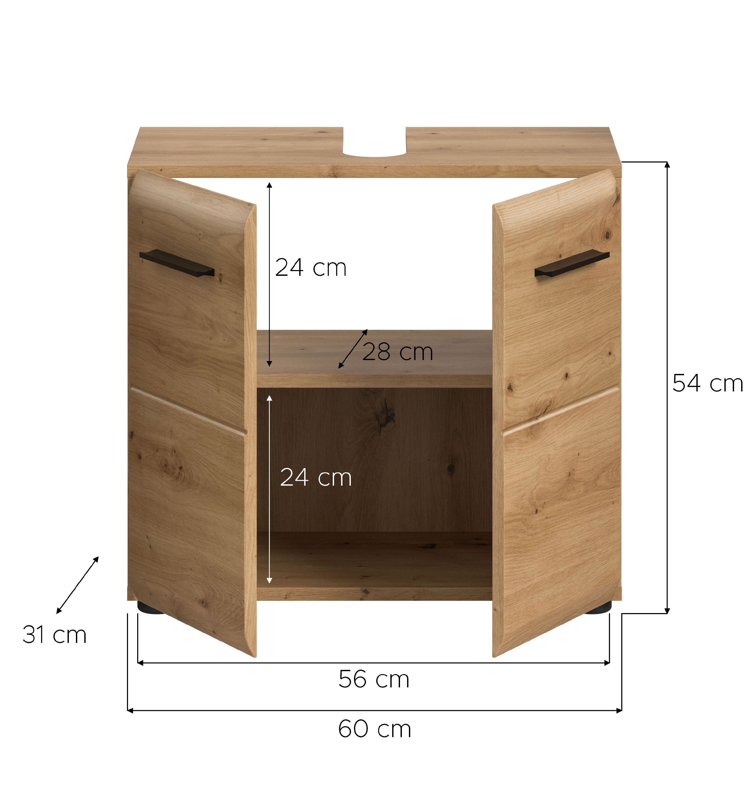 xonox.home Waschbeckenunterschrank Artisan Oak Nachbildung Melamin beschichtet modern 60x54x30 cm – Bild 4 von 5