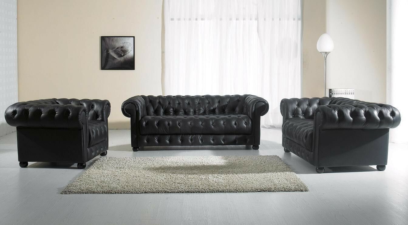 JVmoebel Chesterfield-Sofa, Ledersofa Sofa Couch Polster Couch 321 Leder Stoff Sofas Couchen Design Klassisch
