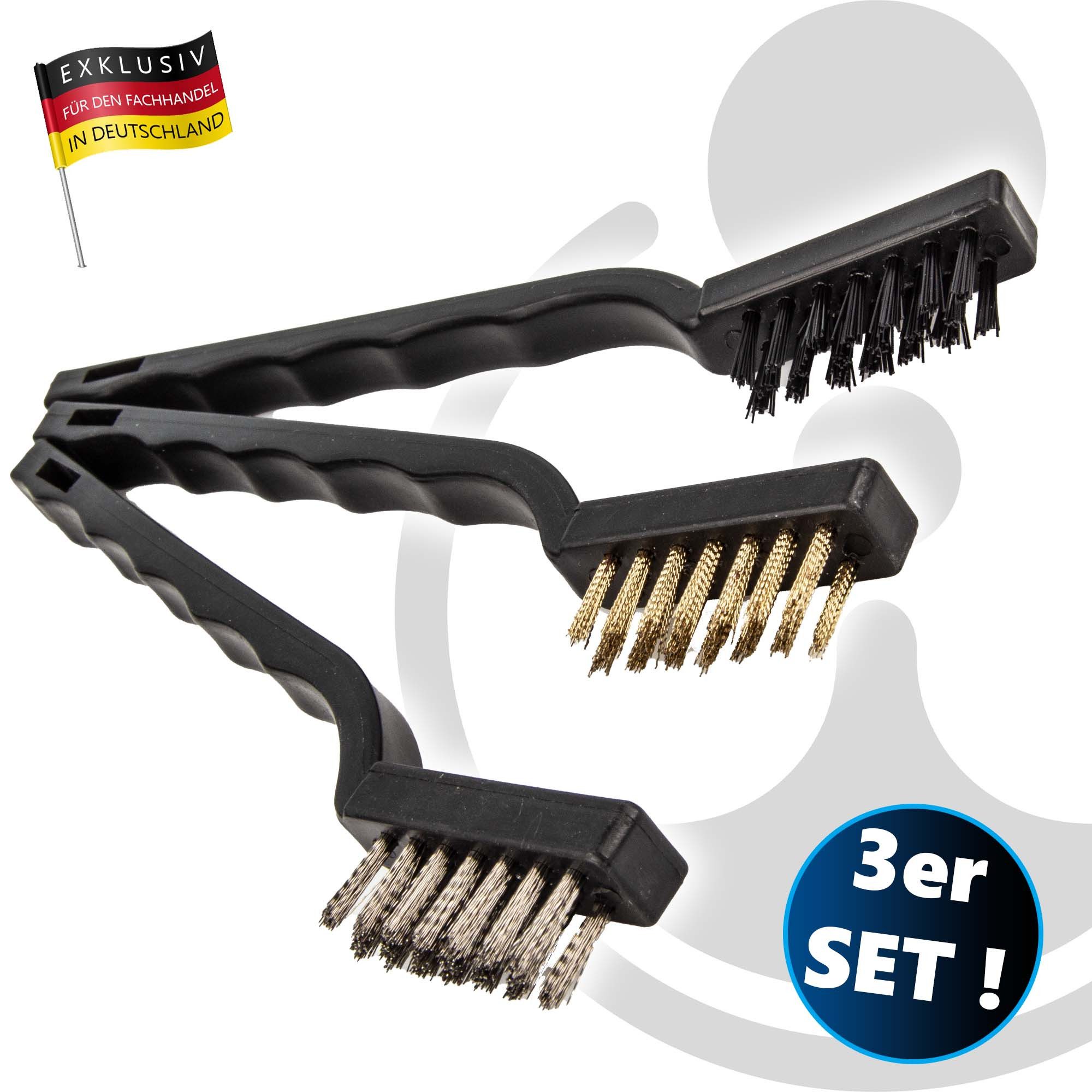 EUROTOOLS Drahtbürste Drahtbürstensatz 3-teilig, Stahl-,Messing- und Kunststoffborsten – Bild 3 von 3