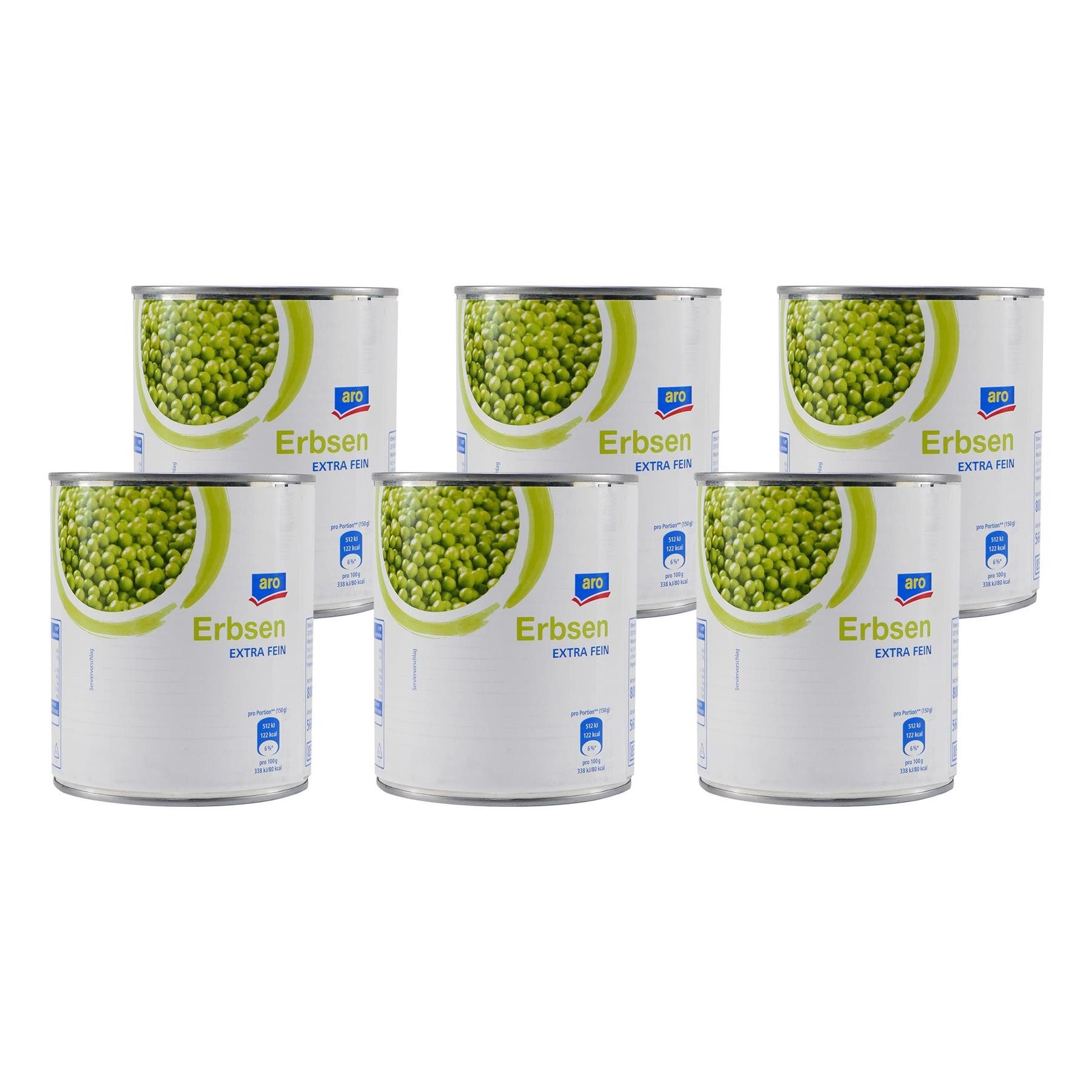 ARO Gemüsekonserve aro Erbsen -extra-fein- (12 x 800g), 1 x 9600 g, 12 St. (12er Pack), -extra fein- in Aufguss