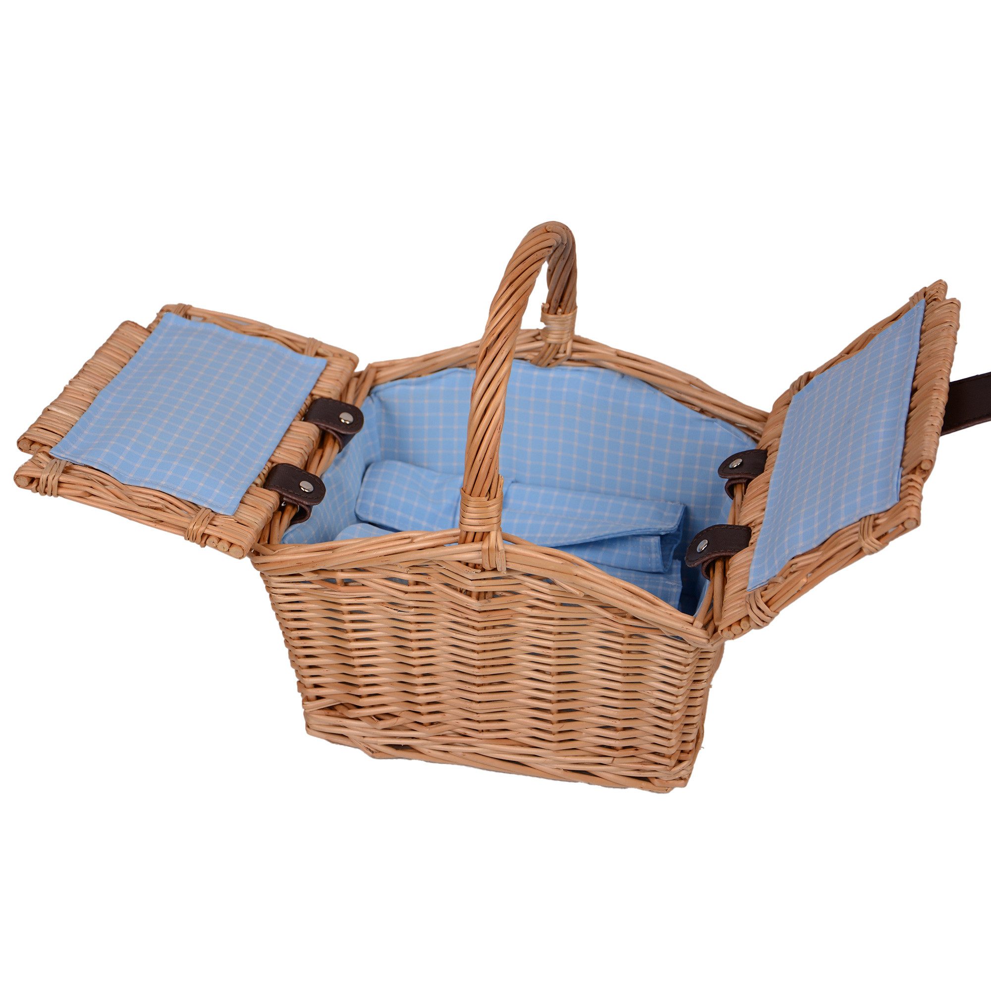 UNUS GARDEN Picknickkorb Kinder, für 2 Personen (ca. 27 x 20 x 30 cm, Blau), Rechteckig inklusive Besteck und Geschirr