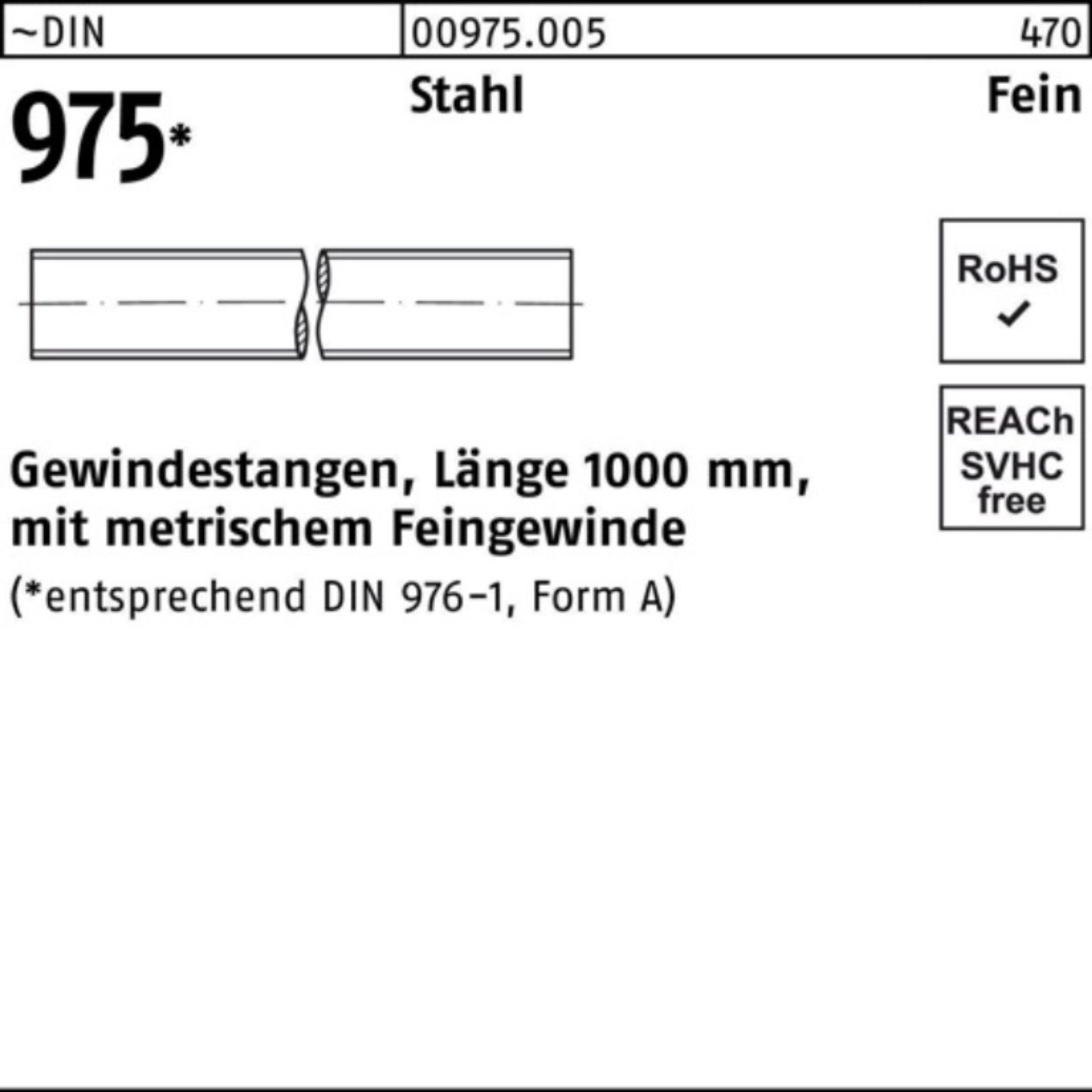 Reyher Gewindestange 100er Pack Gewindestange DIN 975 M18x 1,5x 1000mm Stahl 1 Stück ~DIN