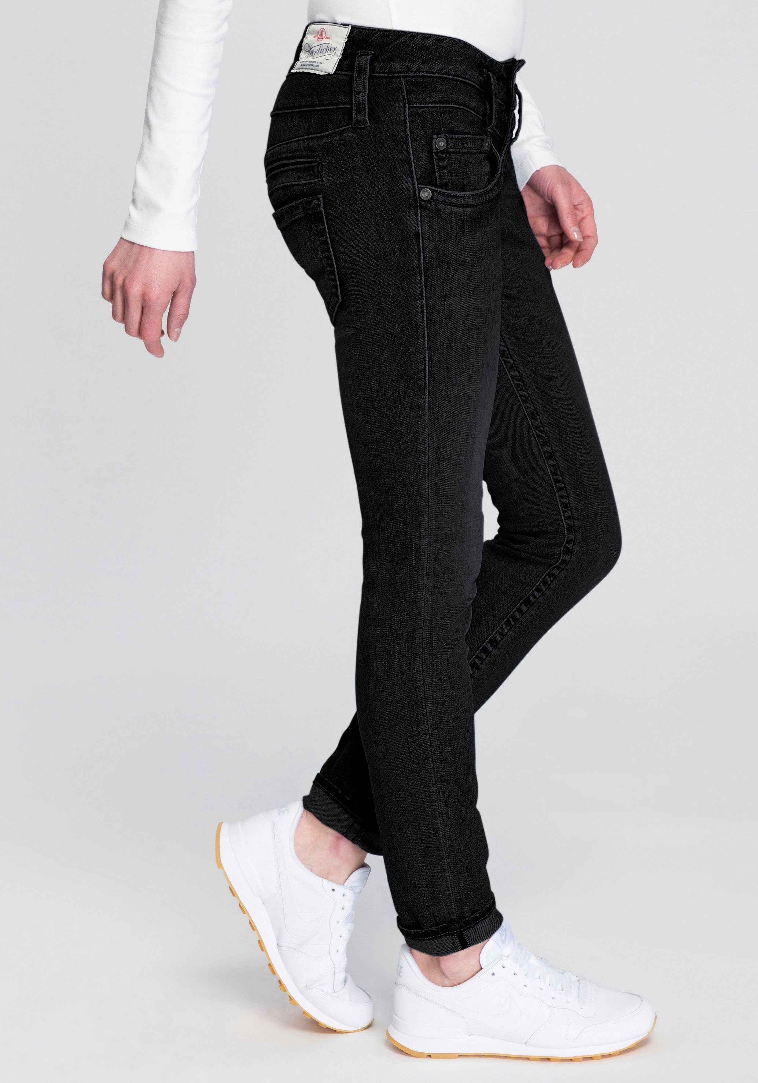 Damen Jeans Herrlicher Röhrenjeans PITCH SLIM REUSED DENIM Low Waist mit leichtem Push-Up-Effekt