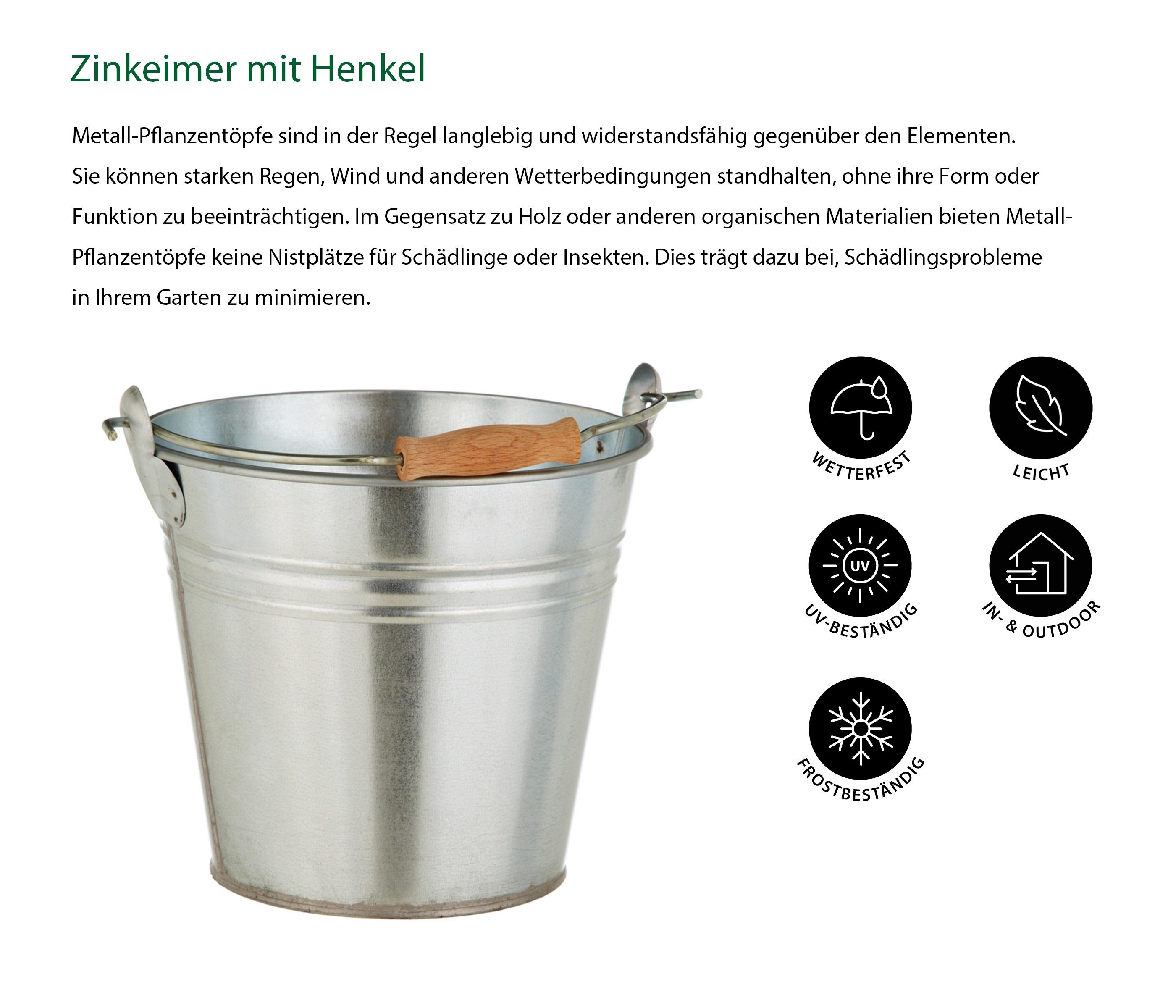 Dehner Blumentopf Zinkeimer mit Henkel, silber