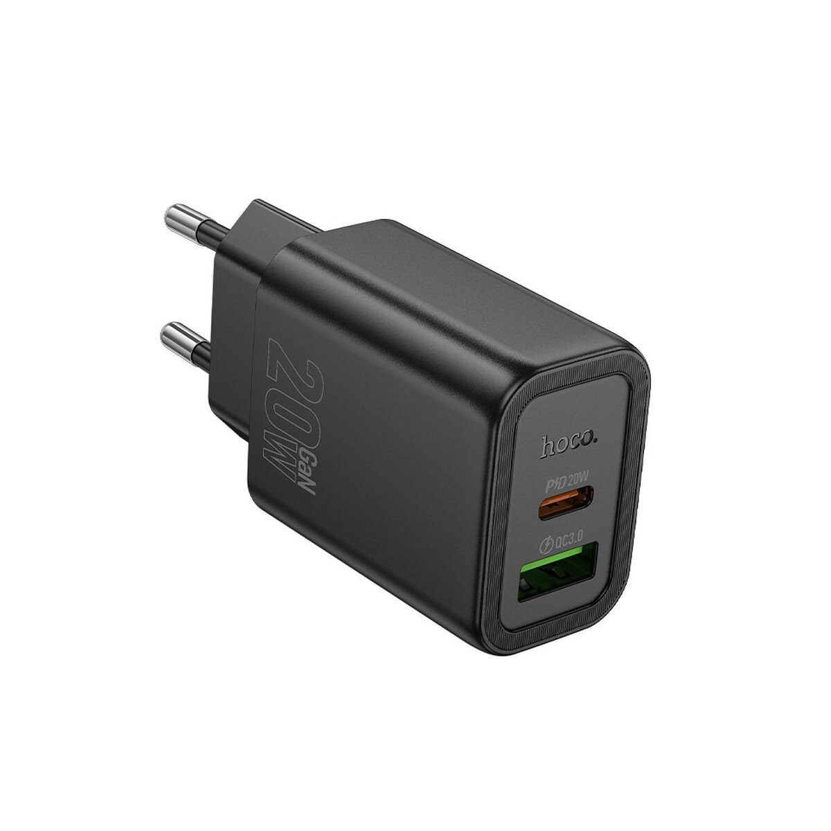 hoco. HOCO Ladegerät 20W USB-C/A PD QC3.0 Schnellladen Schwarz Smartphone-Ladegerät (USB-C PD & USB-A QC3.0 bis 20W)