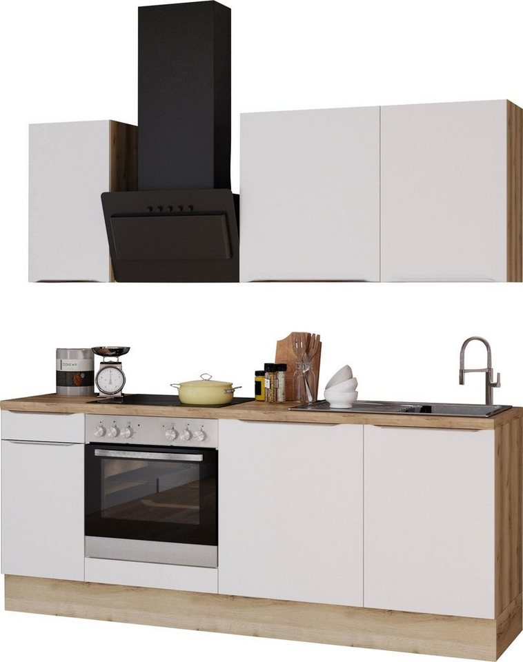 OPTIFIT Küchenzeile Aken, mit E-Geräten, Breite 210 cm, Mit 38 mm starker  Arbeitsplatte