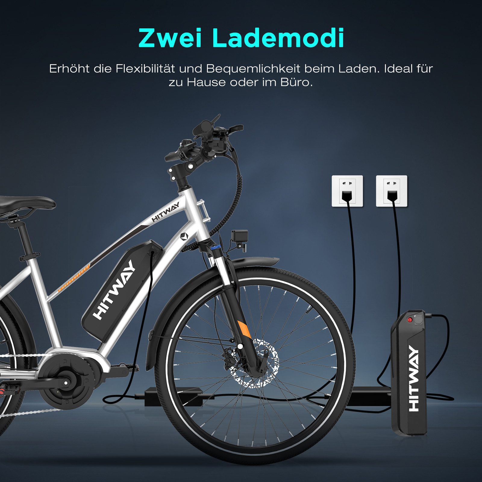 HITWAY E-Bike Cityrad E-Bike 27,5 Zoll, 70 Nm Mittelmotor,Hydraulikbremse,bis zu 180 km, 7 Gang shimano shimano Schaltwerk, Kettenschaltung, Mittelmotor, 468 Wh – Bild 4 von 5