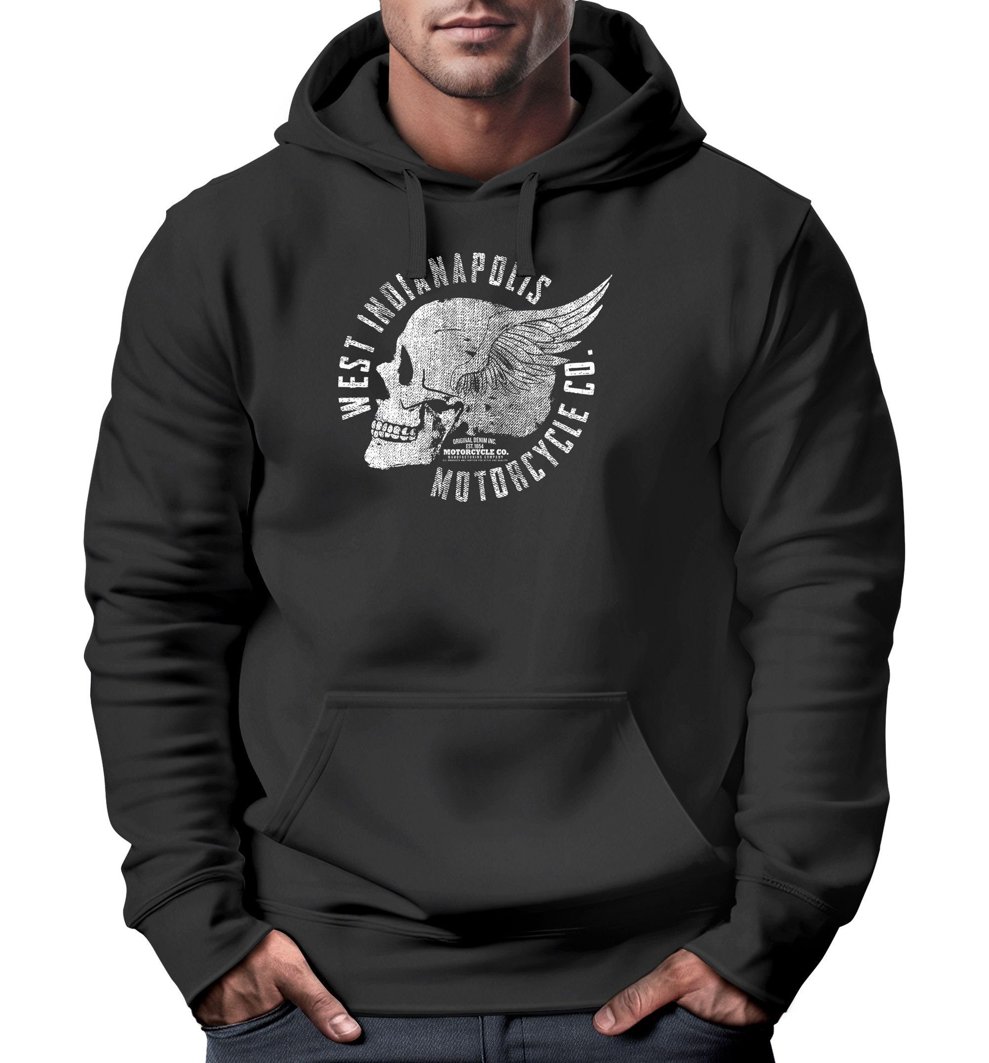 Hoodie Hoodie Herren Sweatshirt Motorrad Biker Totenkopf Skull Wings Vintage