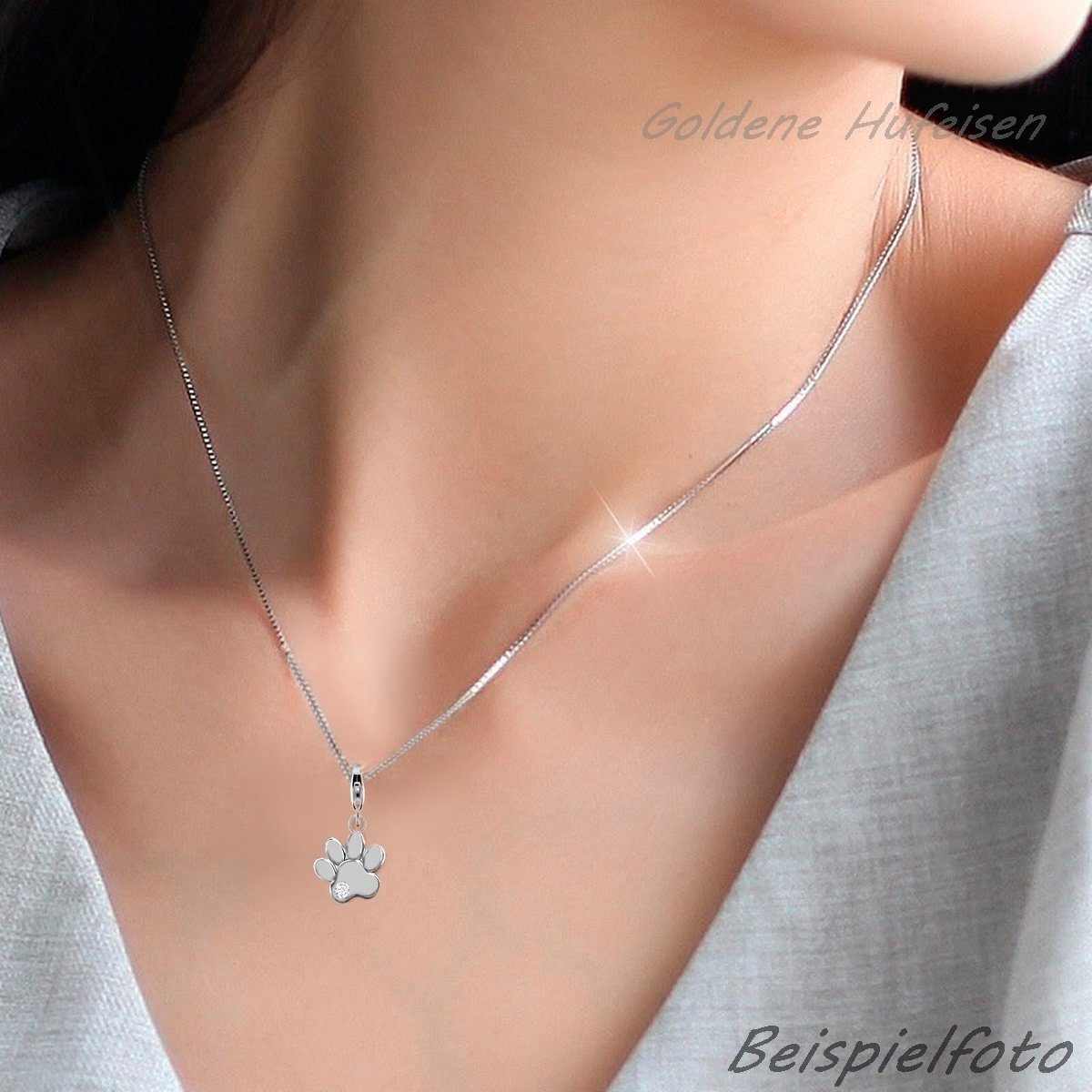 Goldene Hufeisen Charm Kristall Tierpfote Charm Einhänger für Bettelarmband 925 Sterling Silber (1 Stück, inkl. Etui), mit Zirkonia – Bild 4 von 5
