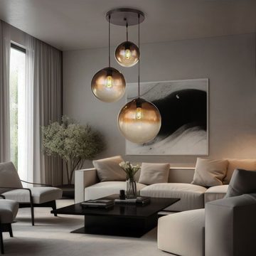 etc-shop LED Pendelleuchte, Leuchtmittel inklusive, Warmweiß, Decken Pendel Lampe amber Glas Kugel Wohn Zimmer Hänge