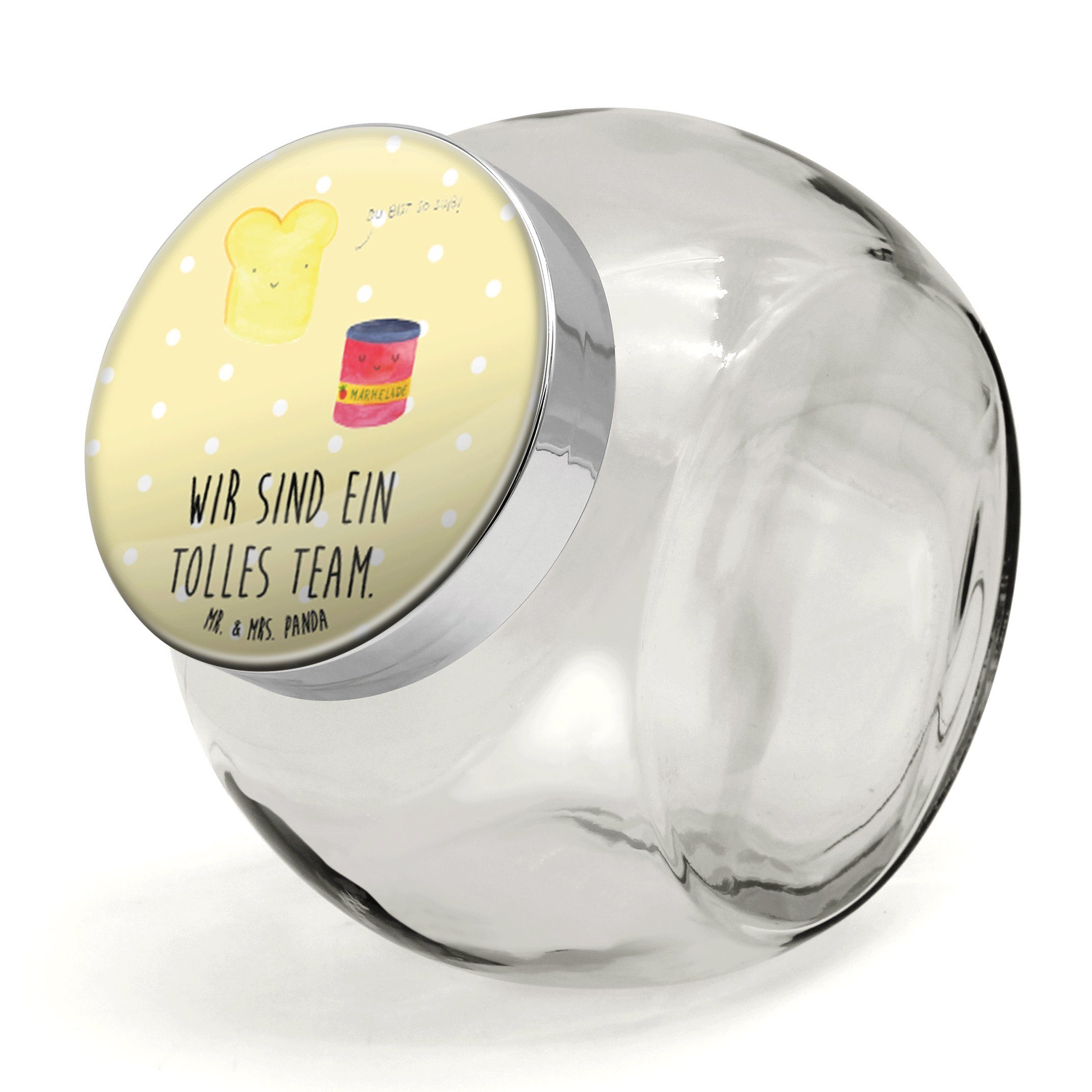 Mr. & Mrs. Panda Vorratsglas L 870ml Toast Marmelade - Gelb Pastell - Geschenk, Brot, Süßigkeitend, Premium Glas, (1-tlg), Designvielfalt