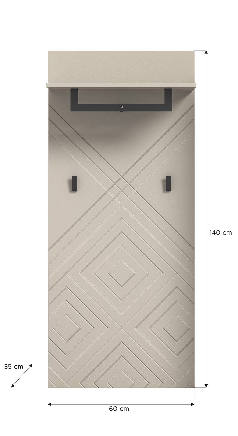 xonox.home Garderobenpaneel Garderobenpaneel, Wandgarderobe Notes, beige matt/sandfarben, Flurgarderobe 60 cm