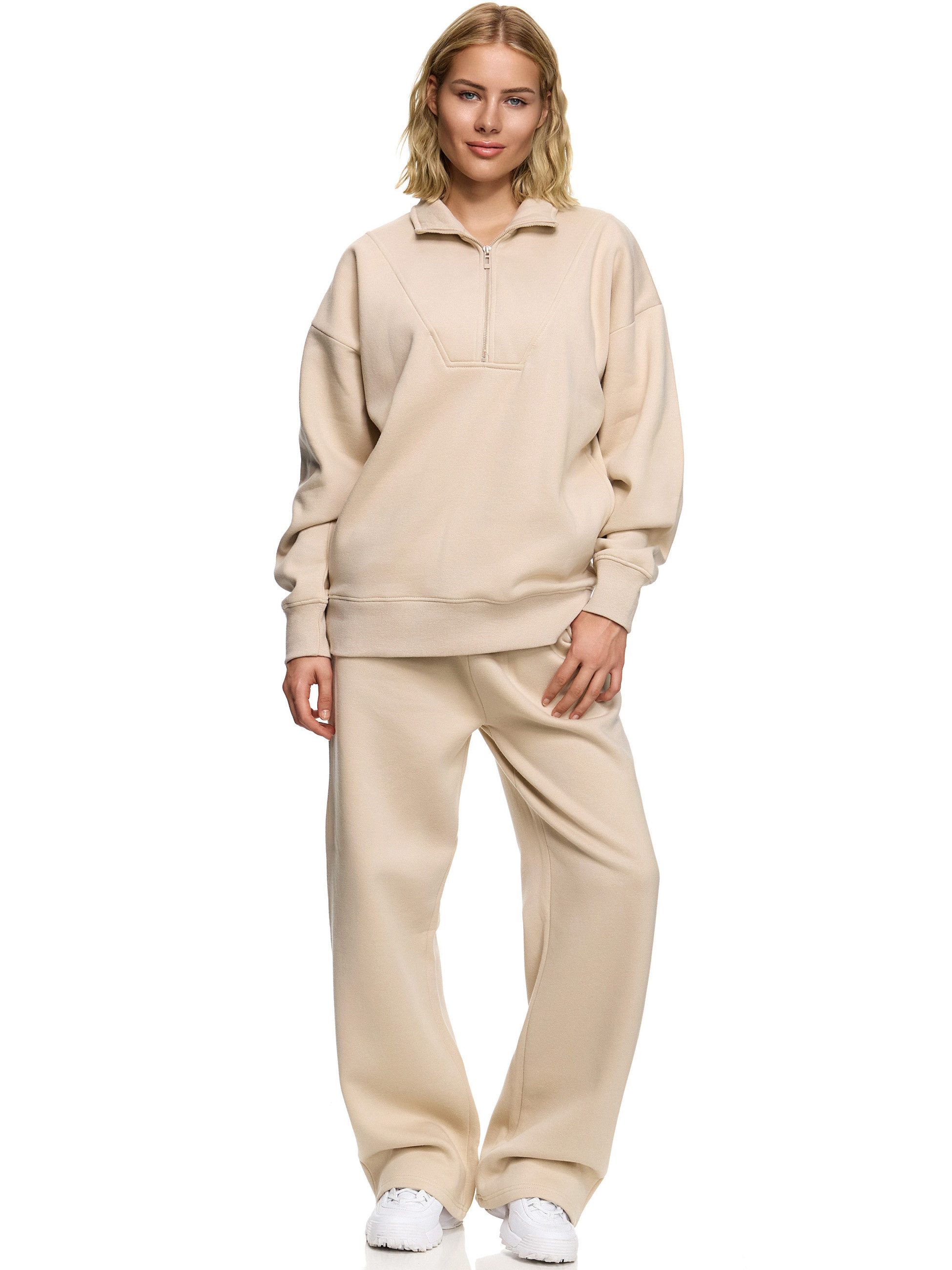 Worldclassca Jogginganzug Worldclassca Oversize Jogginganzug Wide Leg Jogger + Zip Sweatjacke, LOUNGEANZUG SPORTANZUG SUIT HOSE + HALB ZIP SWEATSHIRT