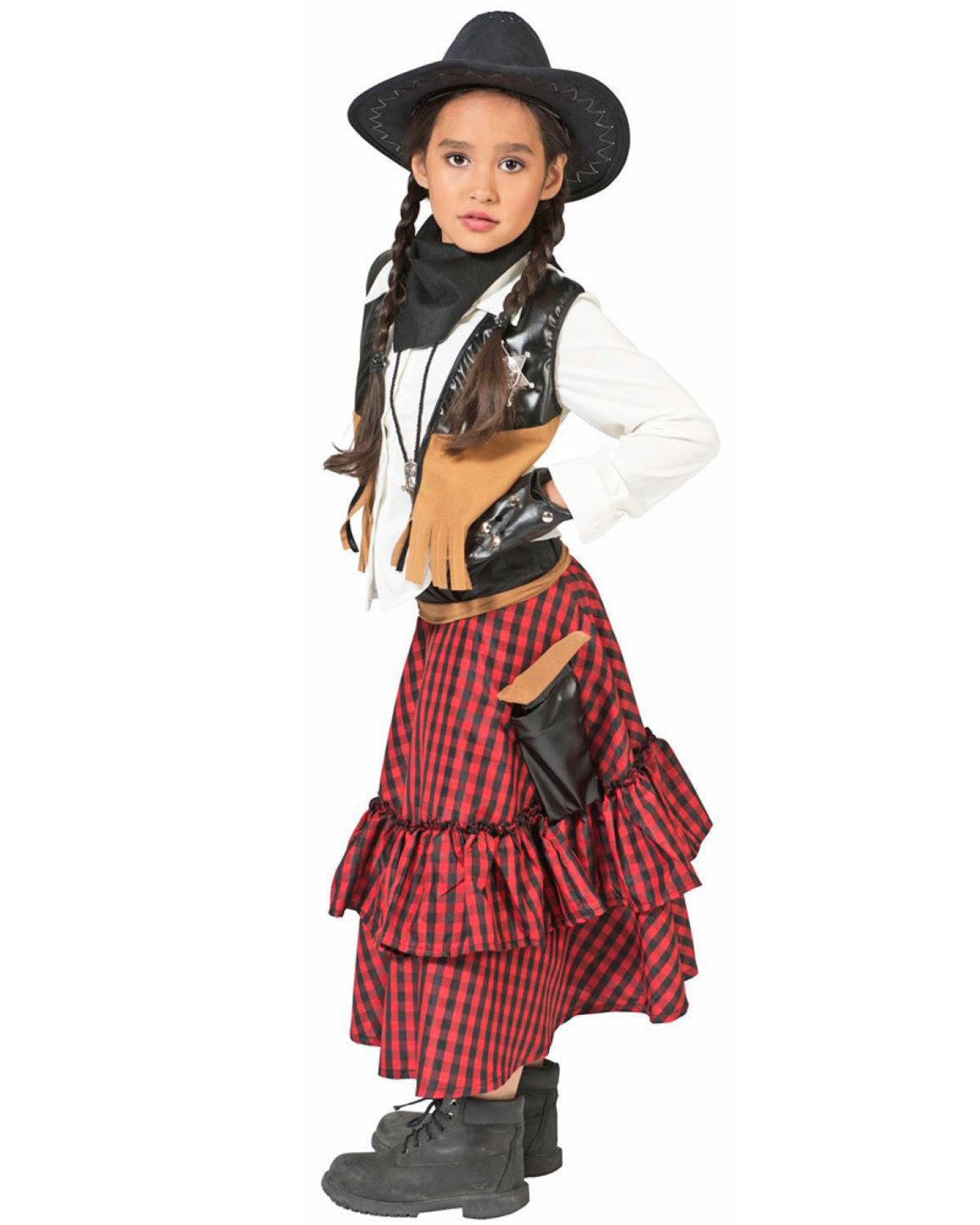 Funny Fashion Kostüm Cowgirl Kostüm 'Austine' für Mädchen, Rot Schwarz