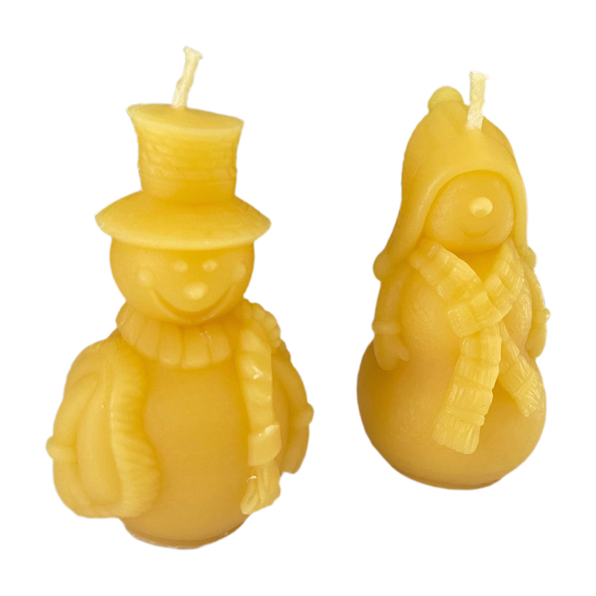 Aspinaworld Bienenwachskerze Schneemann Kerze 2er Set 8 cm – Weihnachtskerze aus Bienenwachs (2-tlg)