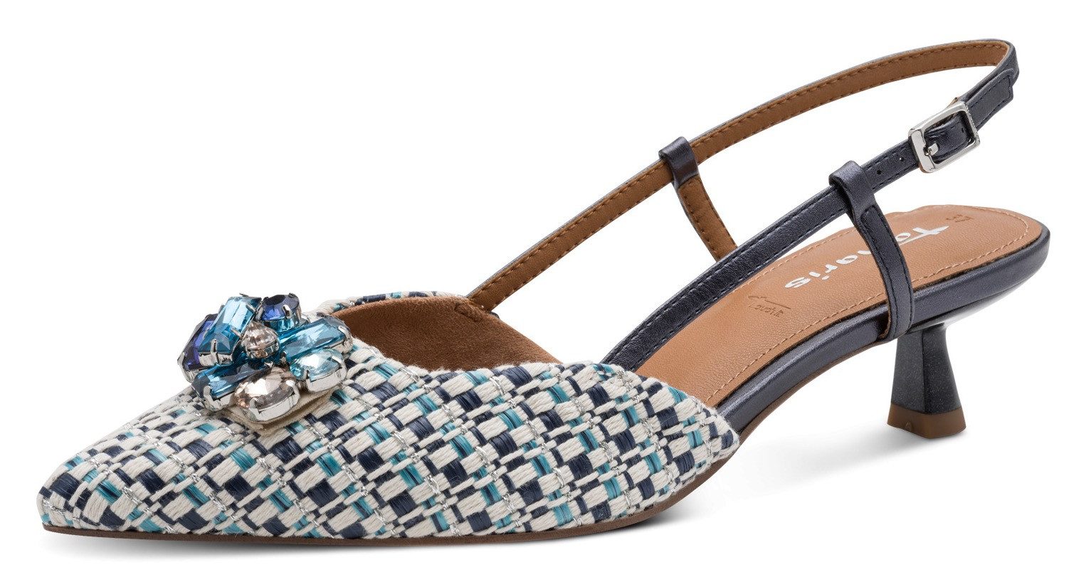 Tamaris Slingpumps, Trichterabsatz, Businesschuh, Festtagsschuh, glänzende Schmucksteine