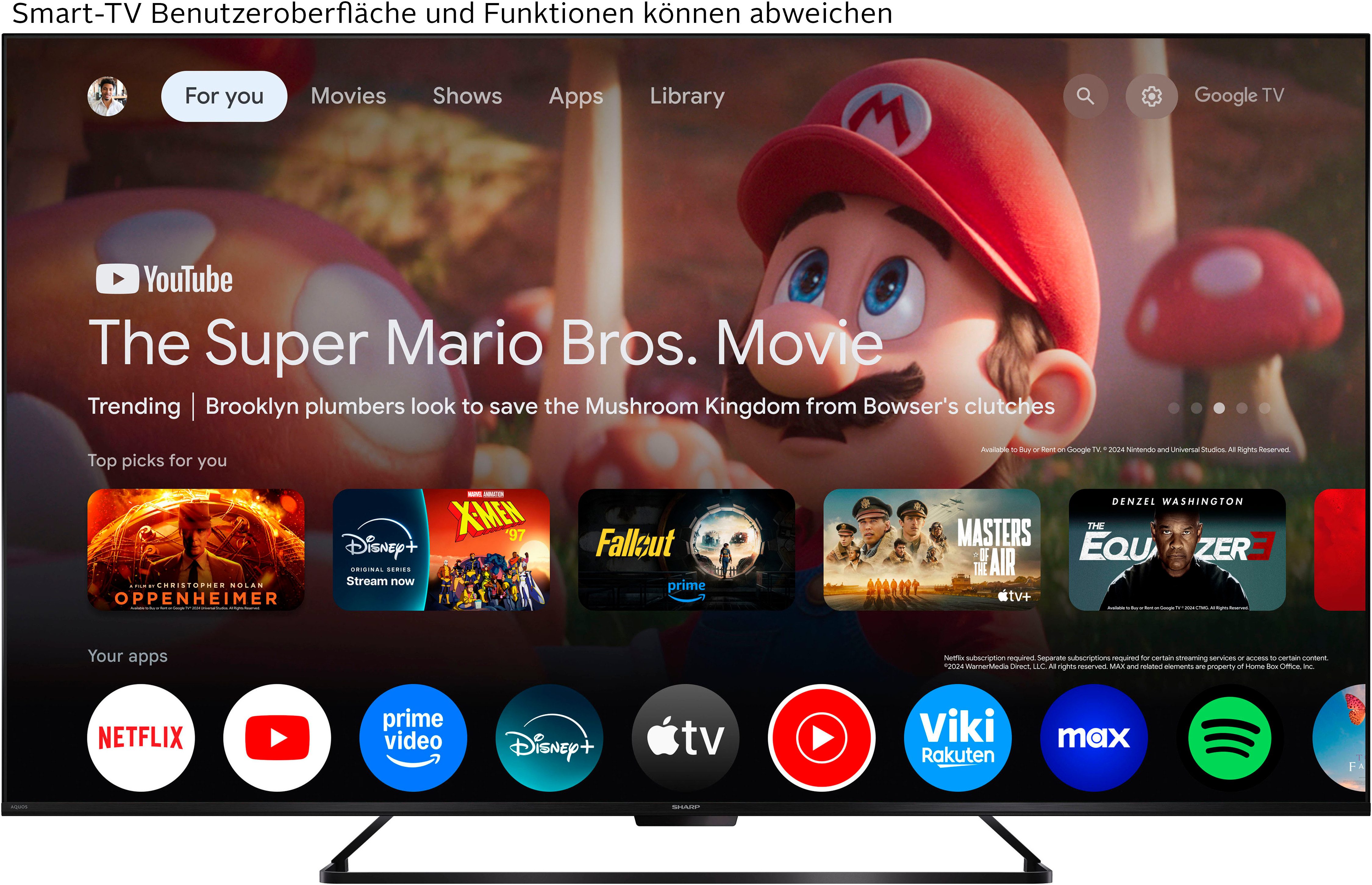 Sharp 4T-C65HRx QLED-Fernseher (164 cm/65 Zoll, 4K Ultra HD, Google TV, Smart-TV)
