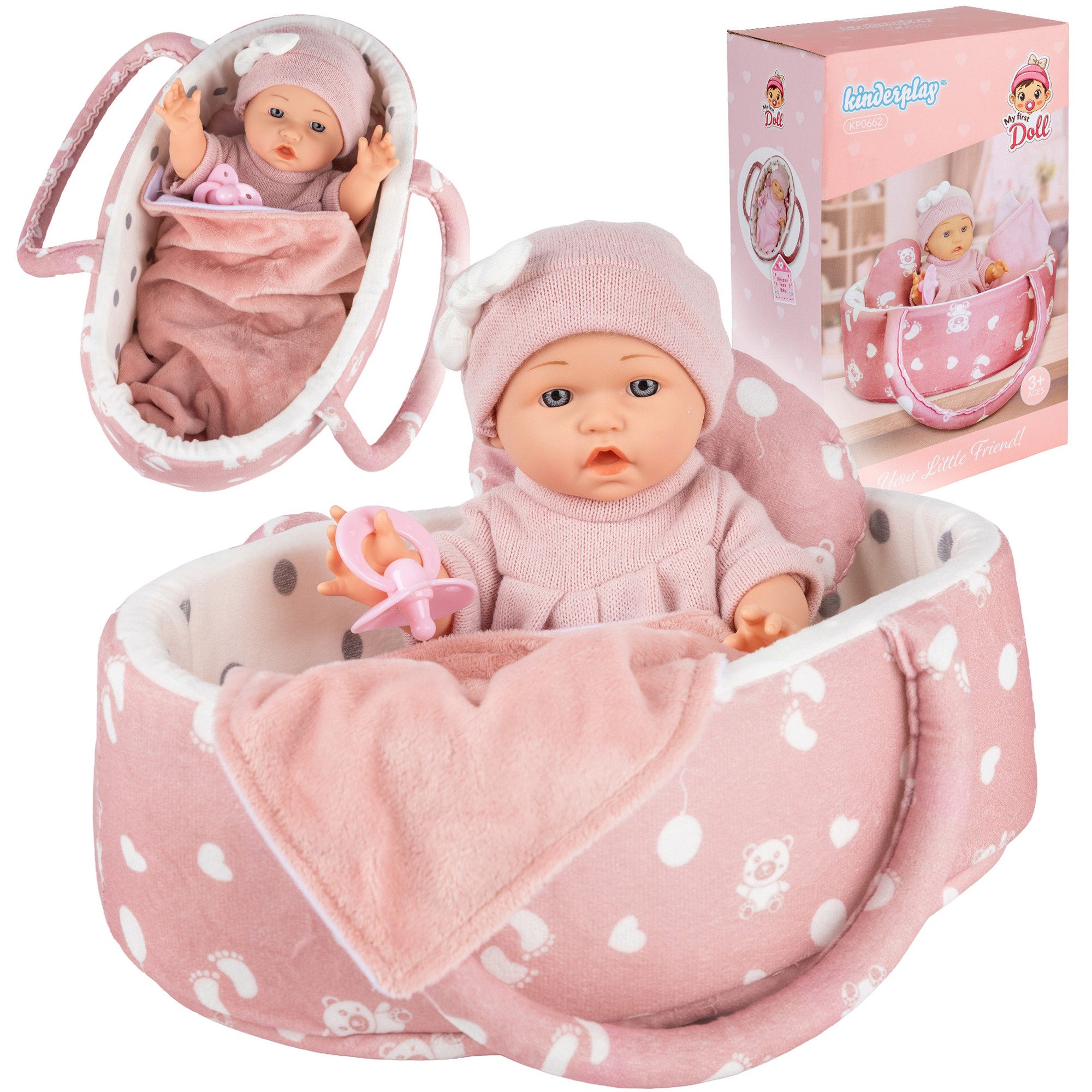 Kinderplay Dolls & Strollers Babypuppe Puppe mit Tragebett – Erste Babypuppe – Spielset für Kinder (Set)