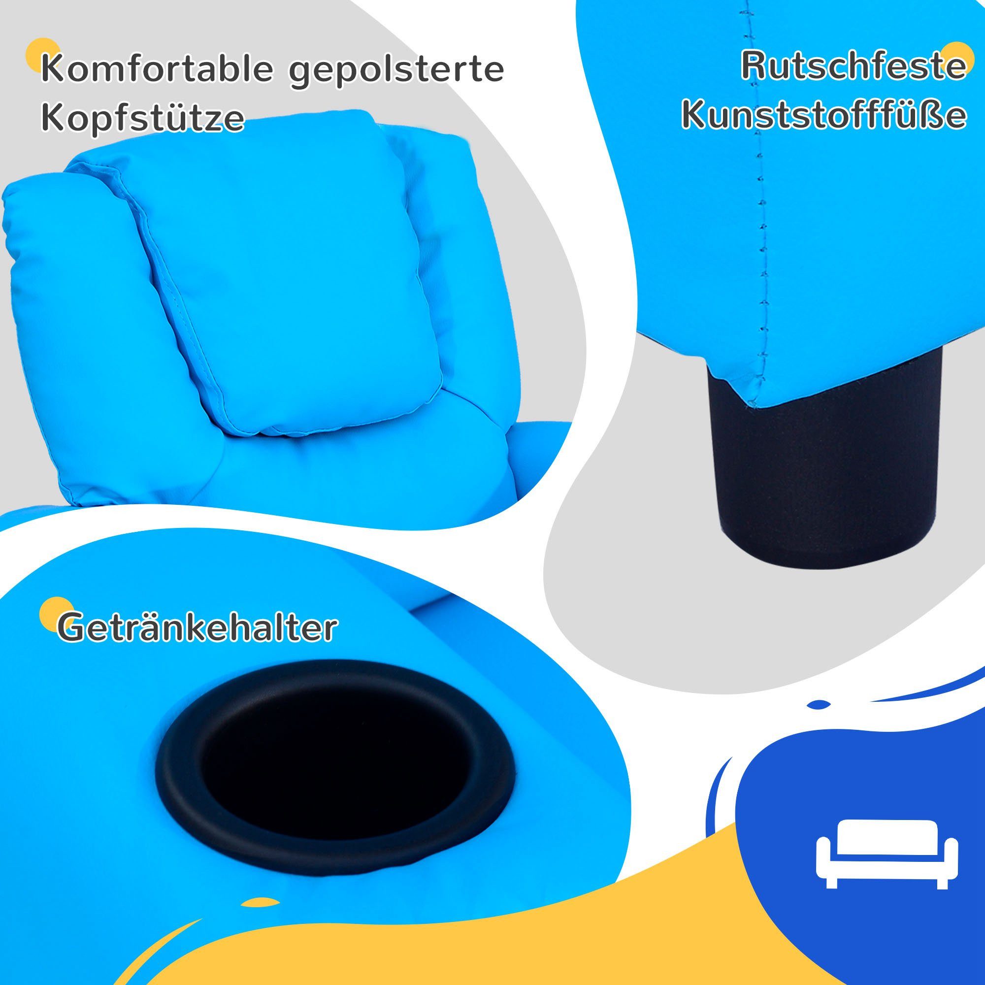 HOMCOM Sessel Kindersofa Kindersessel mit Fußstütze Armlehne für 3-6 Jahre Blau (Kindersessel, 1-St., Kindersofa), für Wohnzimmer, Blau – Bild 5 von 5