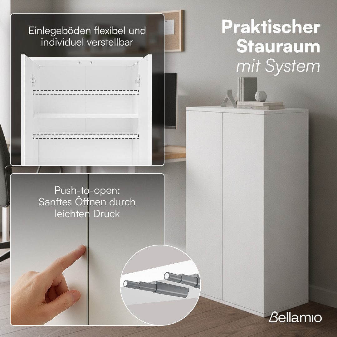 Bellamio Mehrzweckschrank Ais mit Push-to-Open Türen (110 cm hoch) Aktenschrank weiß, verfügbar mit 2 oder 3 Fächern