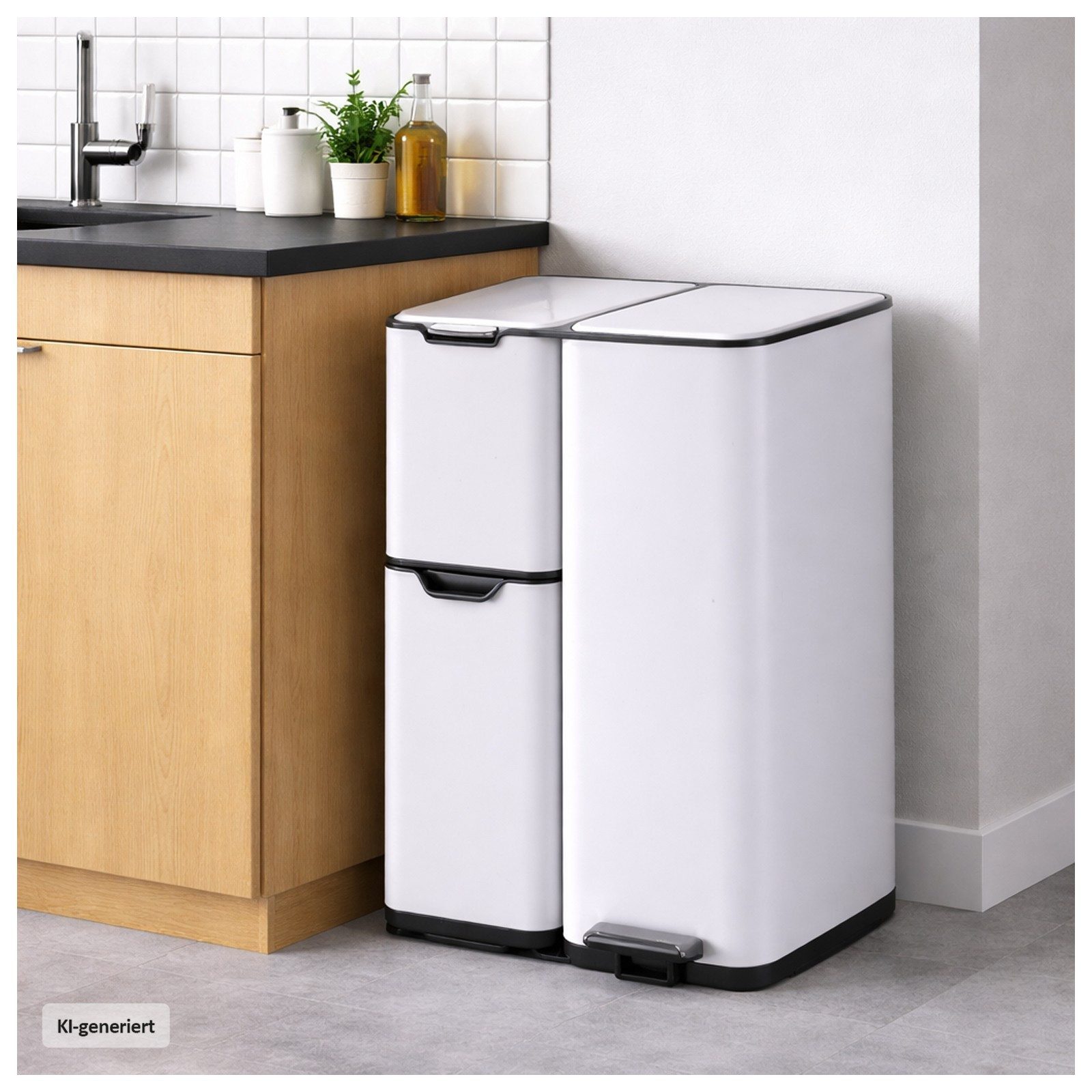 HTI-Living Mülleimer Mülltrennsystem Jannik 60 Liter Weiß, 3 in 1