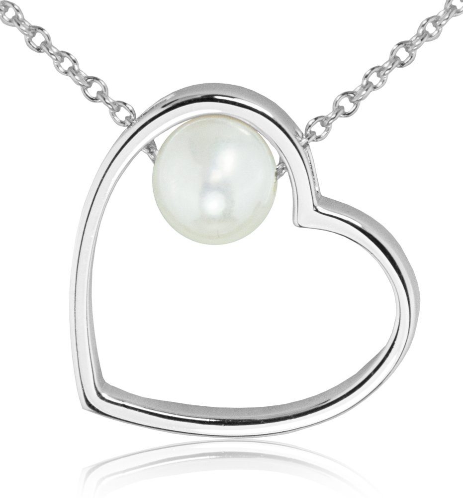 LUISIA® Kette mit Anhänger "Herz mit Perle" 67115 - 925 Silber Halskette  (50 cm Länge)