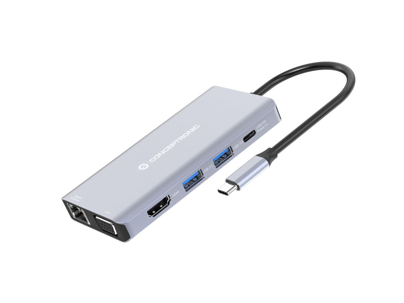 Laptop-Dockingstation CONCEPTRONIC Dock USB-C->HDMI,USB3.0,100WPD 10-in-1 0.25m