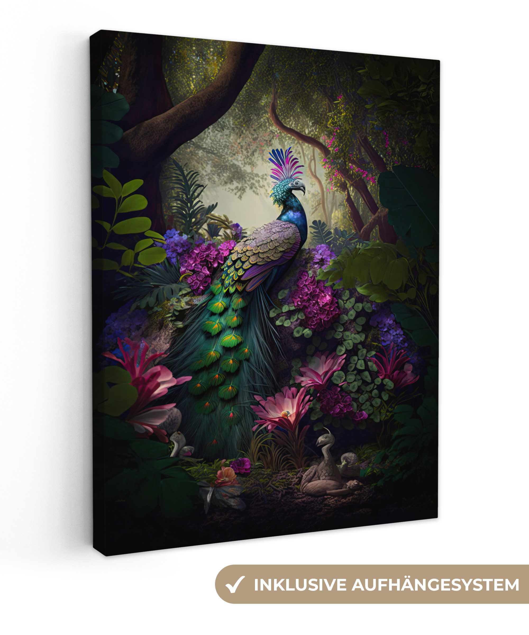 OneMillionCanvasses® Leinwandbild Pfau - Dschungel - günstig online kaufen